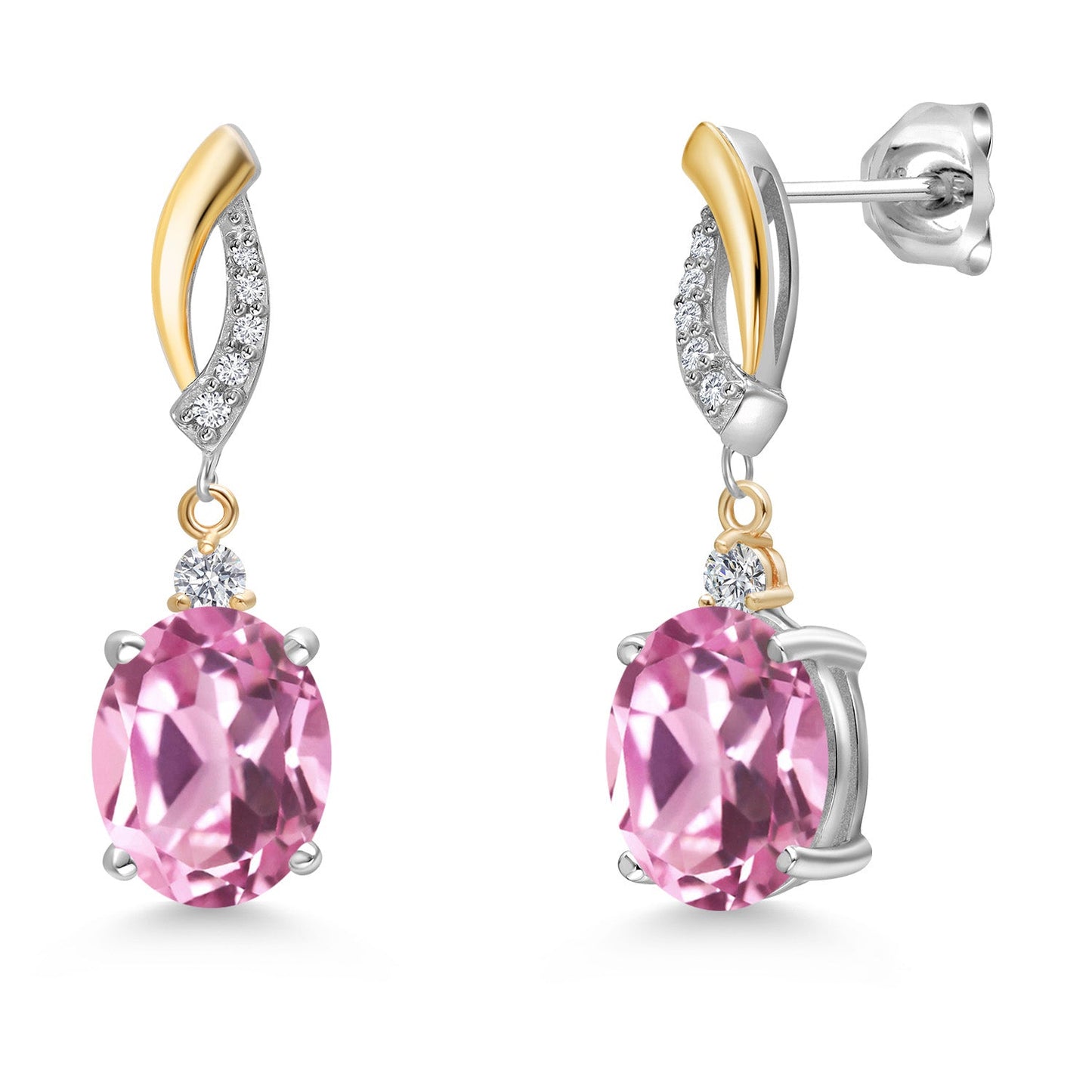 Oval 10X8MM Gemstone & Lab Grown Diamond 925 Silver and 10K Yellow Gold Dangle Earrings For Women | Fine Jewelry Gifts for Her Mom Women Wife