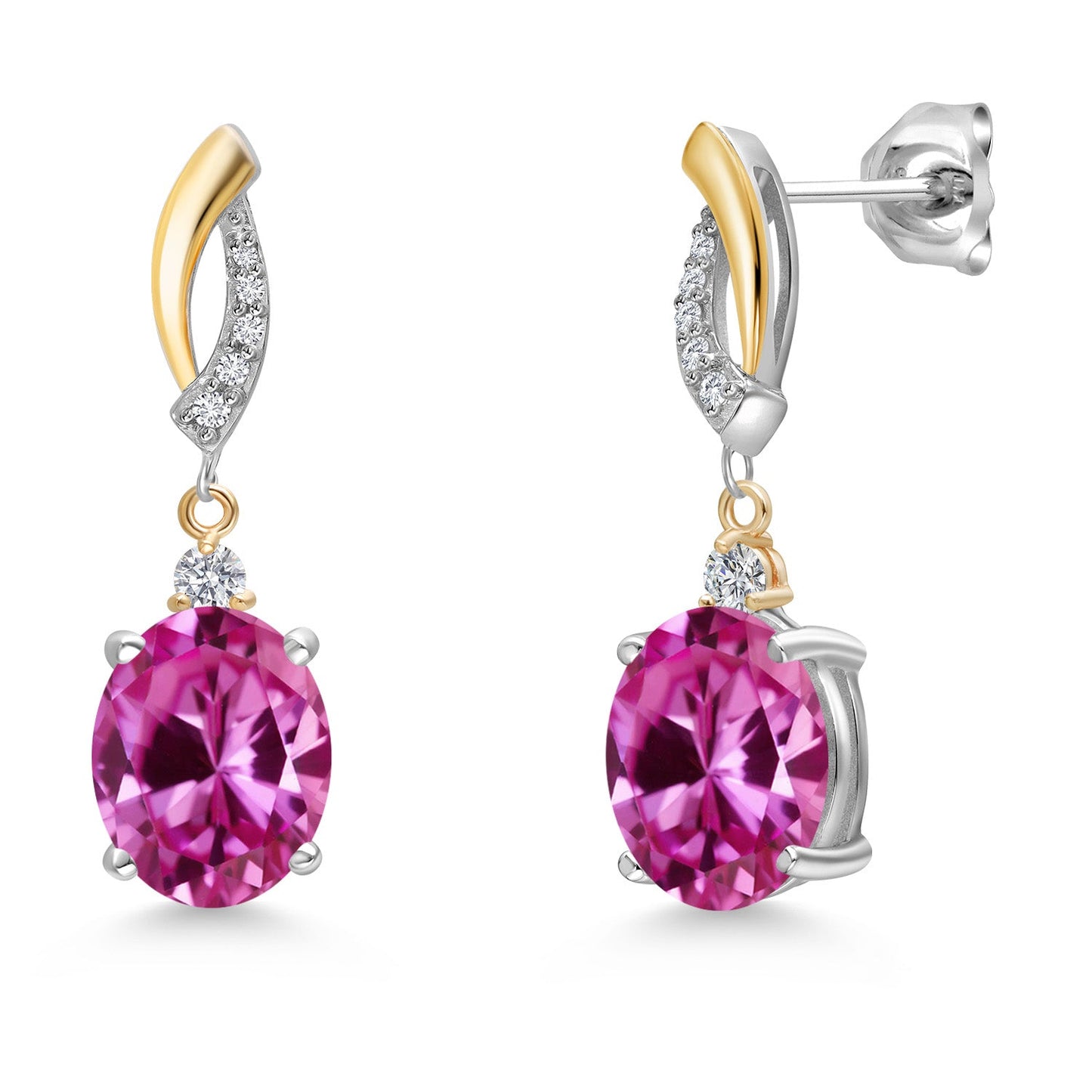 Oval 10X8MM Gemstone & Lab Grown Diamond 925 Silver and 10K Yellow Gold Dangle Earrings For Women | Fine Jewelry Gifts for Her Mom Women Wife