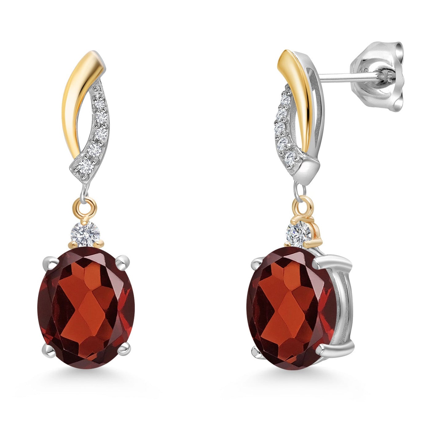 Oval 10X8MM Gemstone & Lab Grown Diamond 925 Silver and 10K Yellow Gold Dangle Earrings For Women | Fine Jewelry Gifts for Her Mom Women Wife