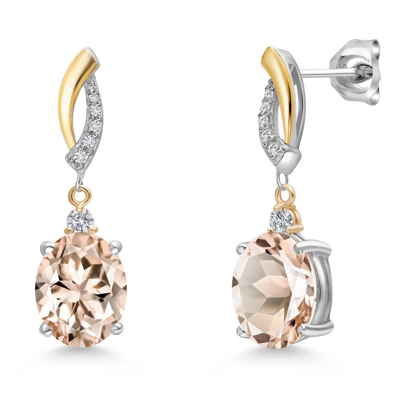 Oval 10X8MM Gemstone & Lab Grown Diamond 925 Silver and 10K Yellow Gold Dangle Earrings For Women | Fine Jewelry Gifts for Her Mom Women Wife