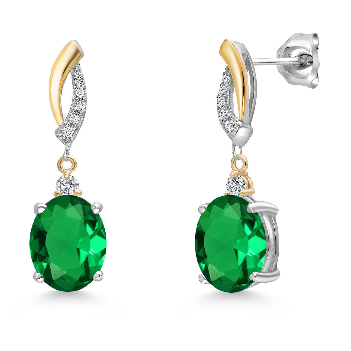 Oval 10X8MM Gemstone & Lab Grown Diamond 925 Silver and 10K Yellow Gold Dangle Earrings For Women | Fine Jewelry Gifts for Her Mom Women Wife