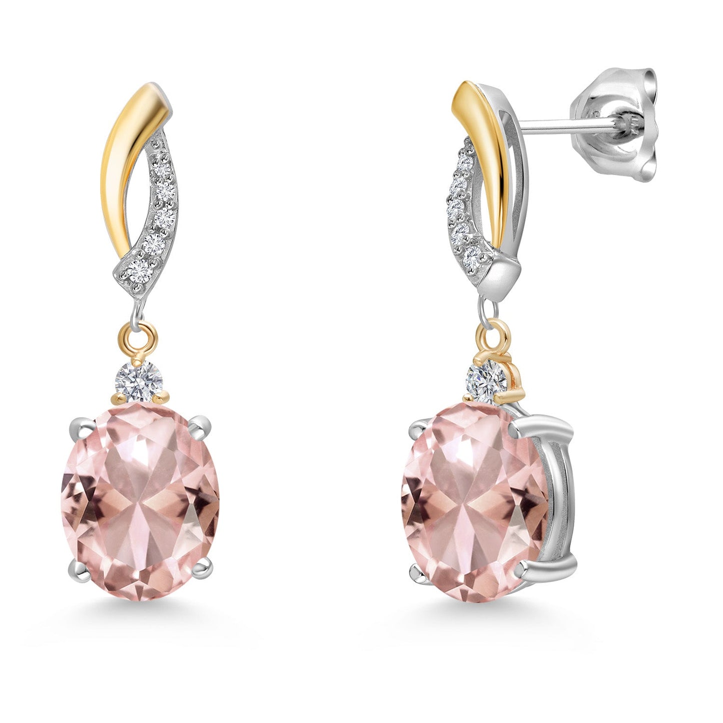 Oval 10X8MM Gemstone & Lab Grown Diamond 925 Silver and 10K Yellow Gold Dangle Earrings For Women | Fine Jewelry Gifts for Her Mom Women Wife