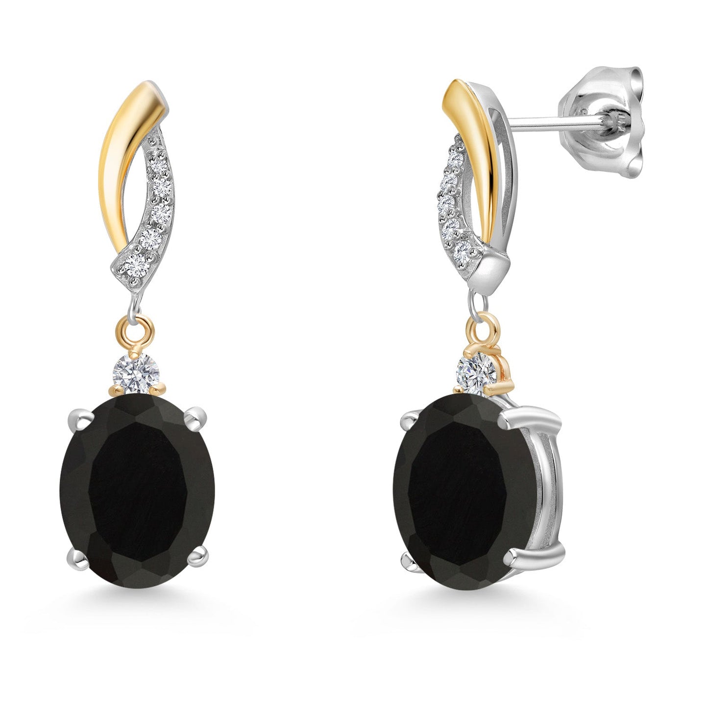 Oval 10X8MM Gemstone & Lab Grown Diamond 925 Silver and 10K Yellow Gold Dangle Earrings For Women | Fine Jewelry Gifts for Her Mom Women Wife