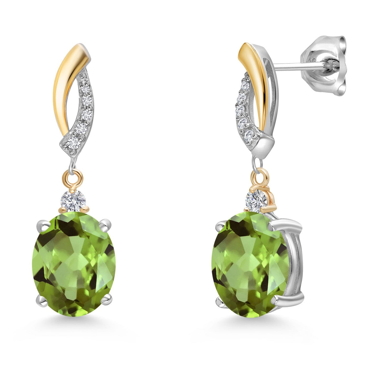 Oval 10X8MM Gemstone & Lab Grown Diamond 925 Silver and 10K Yellow Gold Dangle Earrings For Women | Fine Jewelry Gifts for Her Mom Women Wife