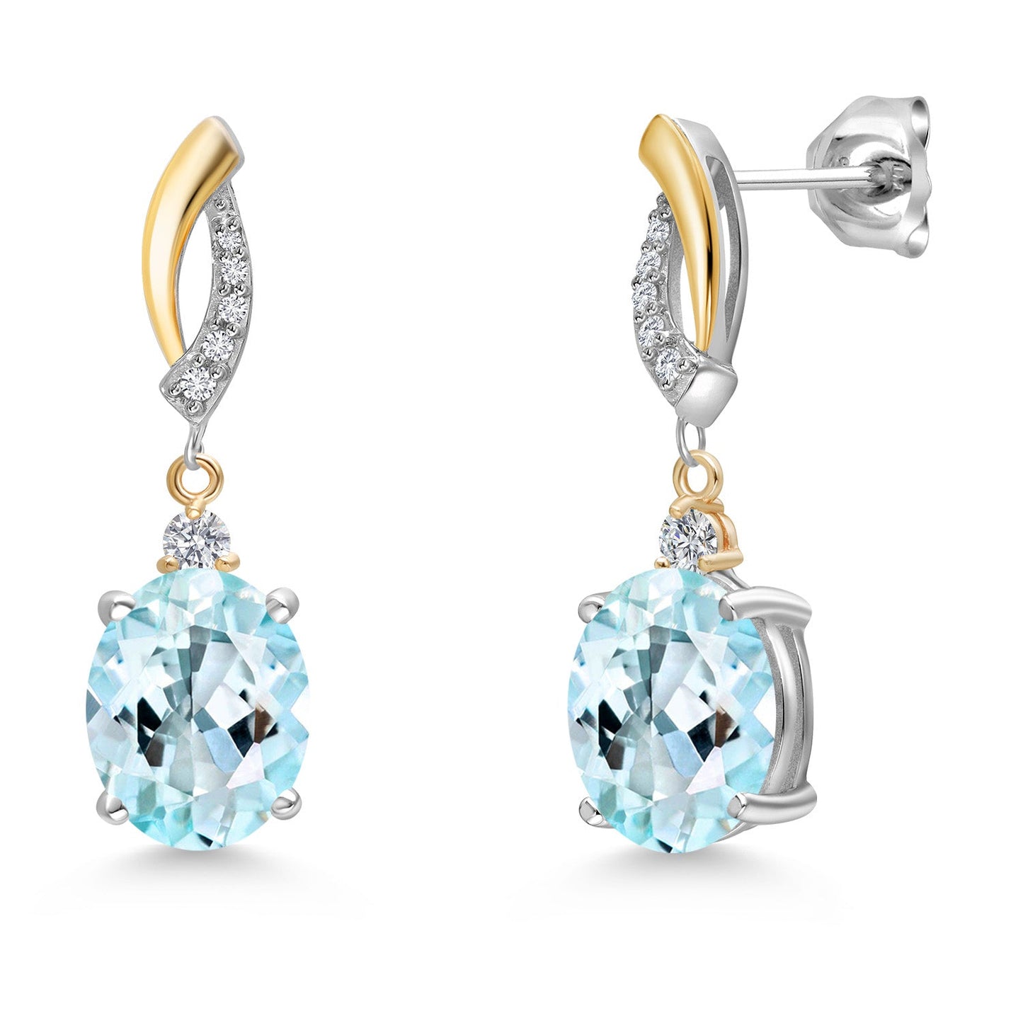 Oval 10X8MM Gemstone & Lab Grown Diamond 925 Silver and 10K Yellow Gold Dangle Earrings For Women | Fine Jewelry Gifts for Her Mom Women Wife