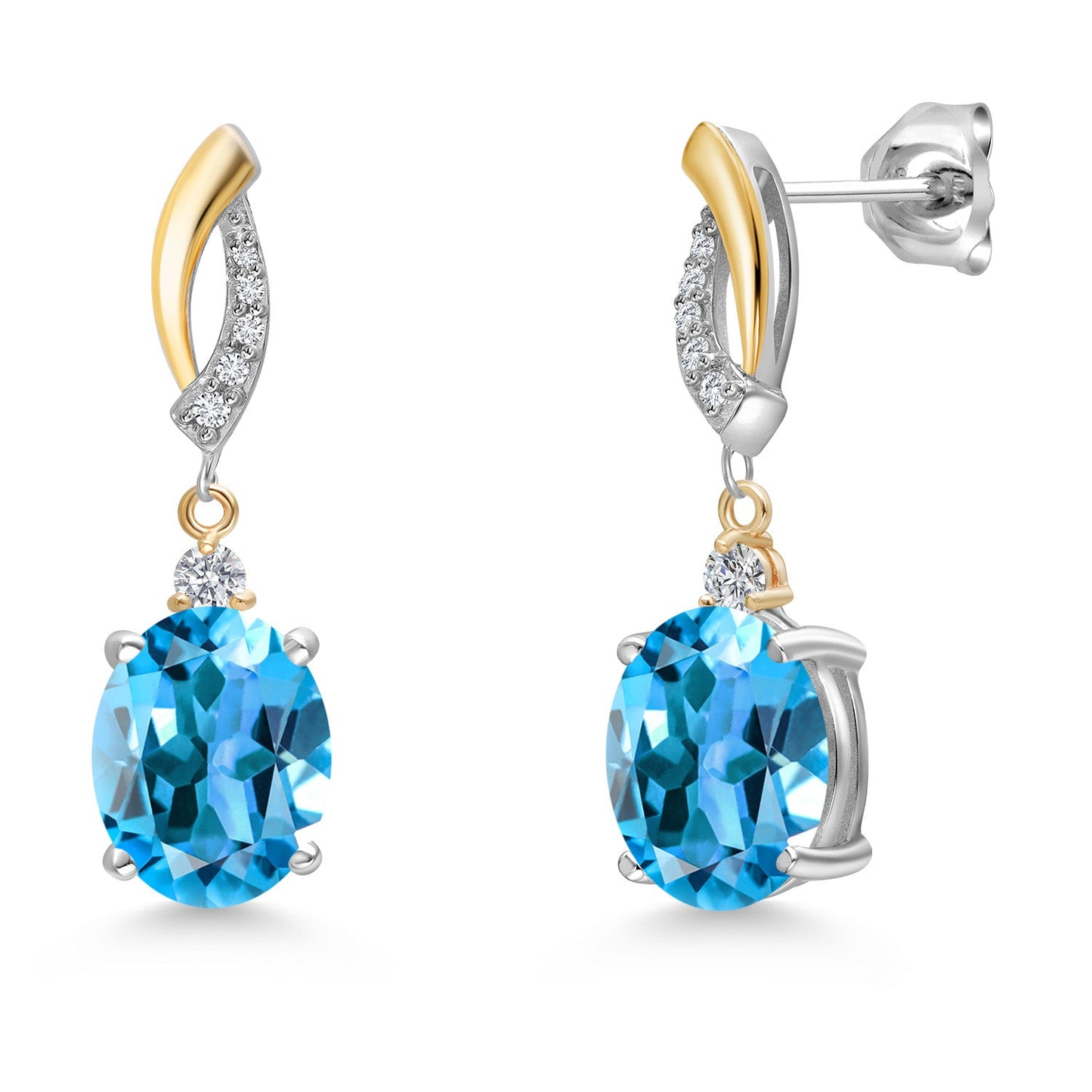 Oval 10X8MM Gemstone & Lab Grown Diamond 925 Silver and 10K Yellow Gold Dangle Earrings For Women | Fine Jewelry Gifts for Her Mom Women Wife