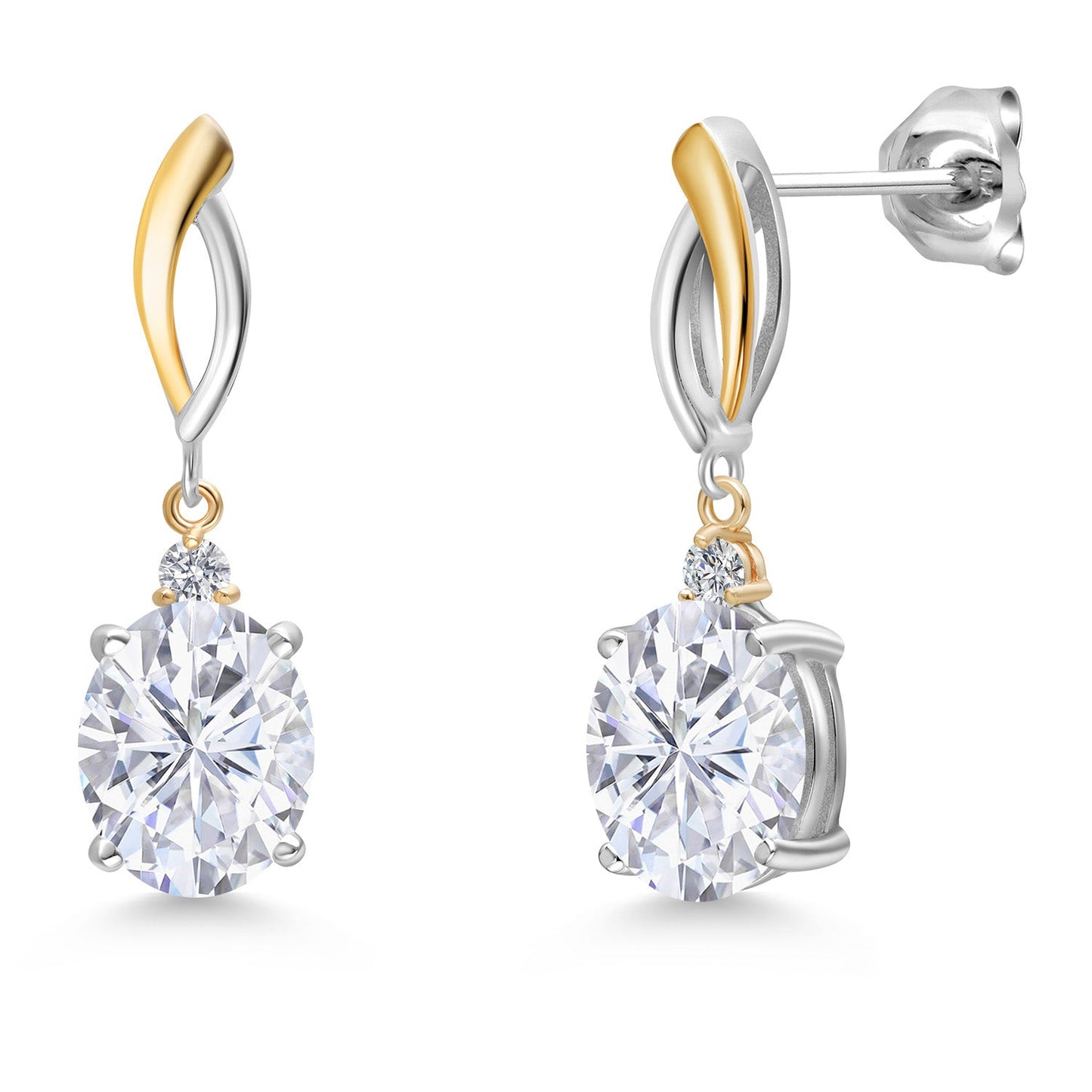 Dangle Earrings For Women In 925 Silver and 10K Yellow Gold with 10X8MM Oval Gemstone Birthstone and White Lab Grown Diamond