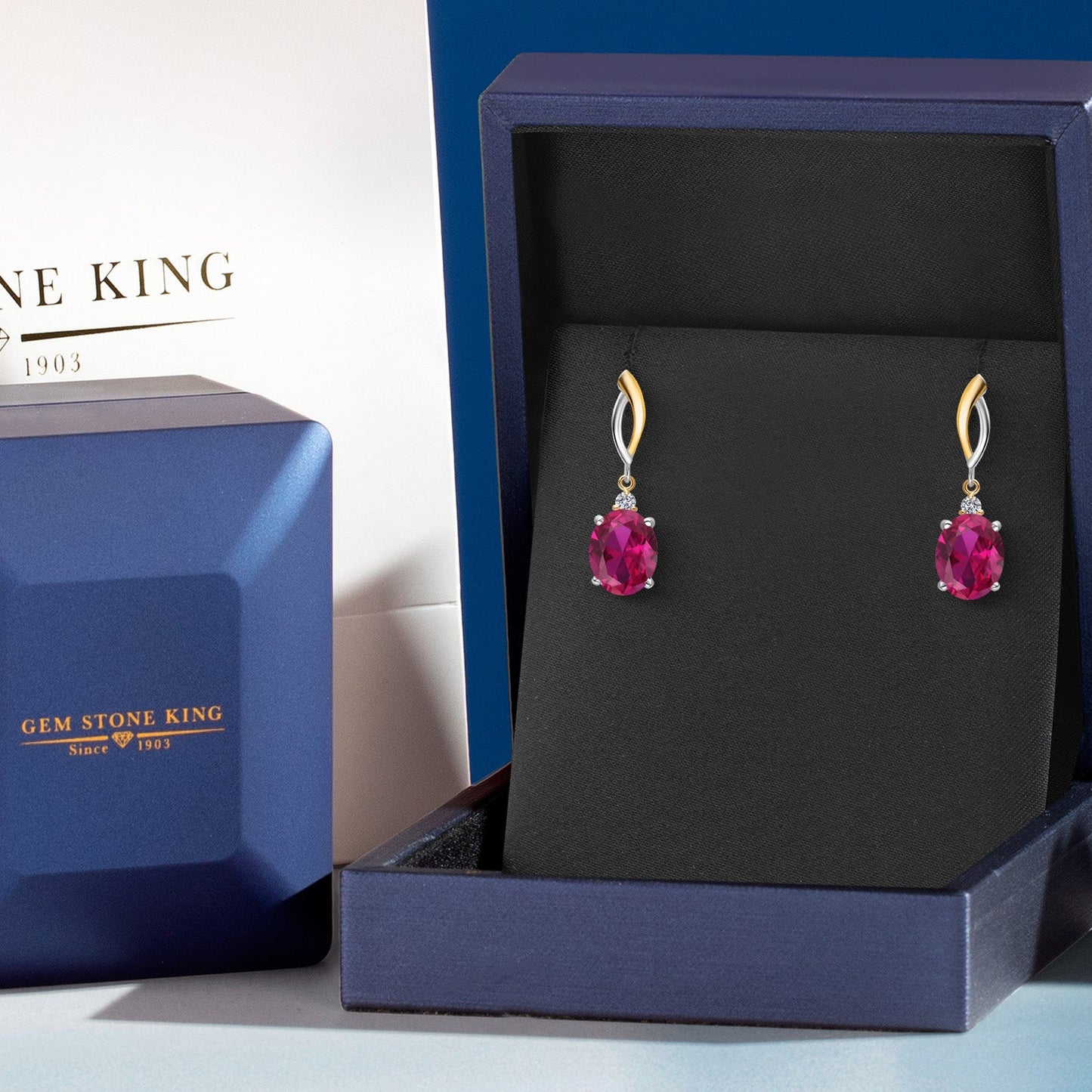 Dangle Earrings For Women In 925 Silver and 10K Yellow Gold with 10X8MM Oval Gemstone Birthstone and White Lab Grown Diamond