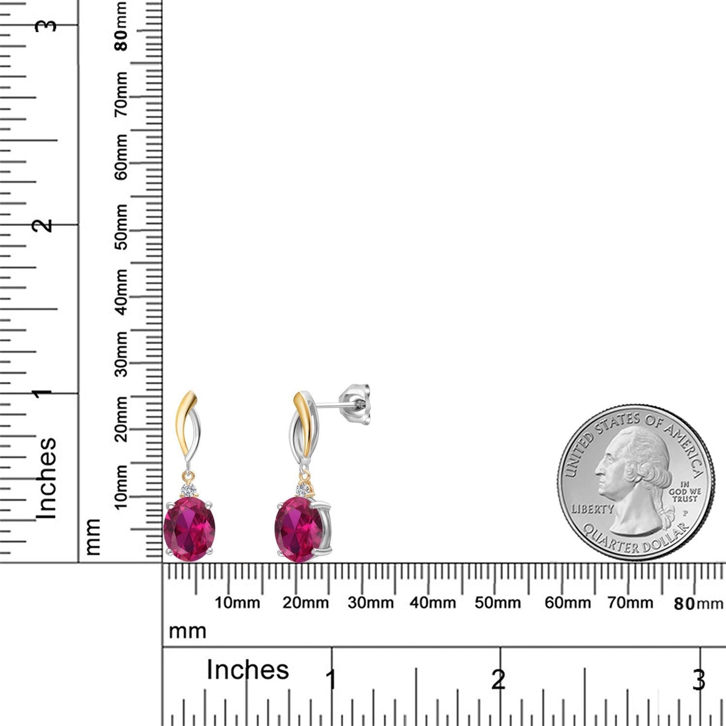 Dangle Earrings For Women In 925 Silver and 10K Yellow Gold with 10X8MM Oval Gemstone Birthstone and White Lab Grown Diamond