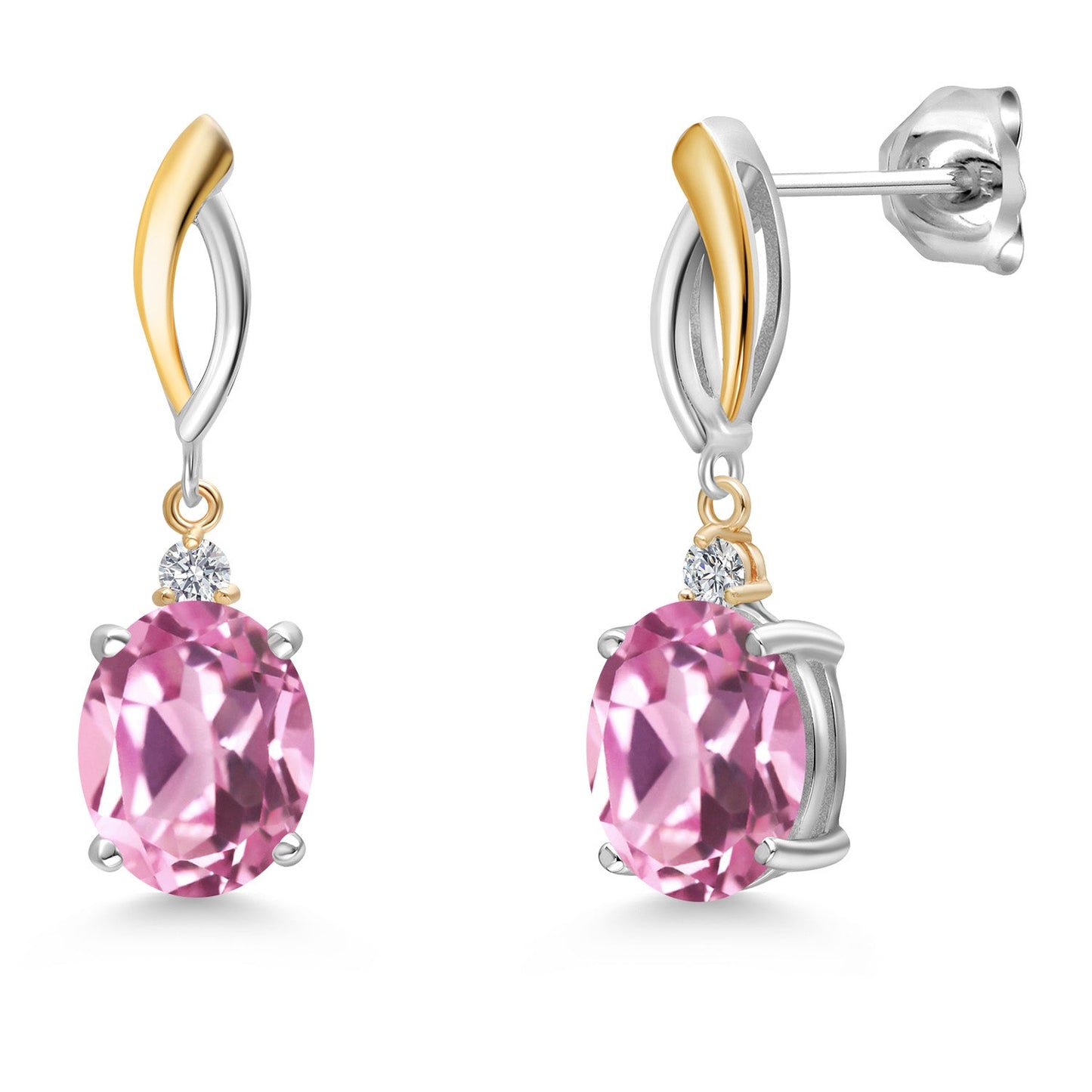 Dangle Earrings For Women In 925 Silver and 10K Yellow Gold with 10X8MM Oval Gemstone Birthstone and White Lab Grown Diamond