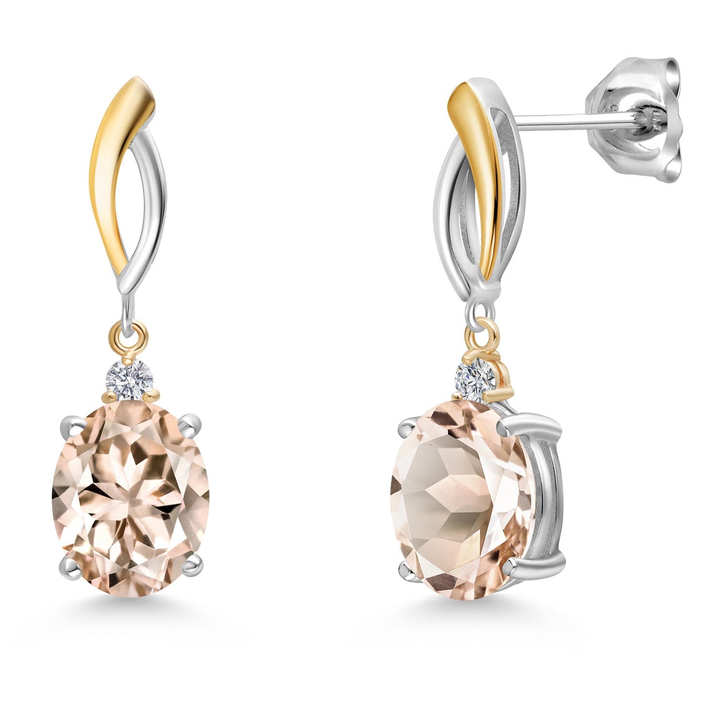 Dangle Earrings For Women In 925 Silver and 10K Yellow Gold with 10X8MM Oval Gemstone Birthstone and White Lab Grown Diamond