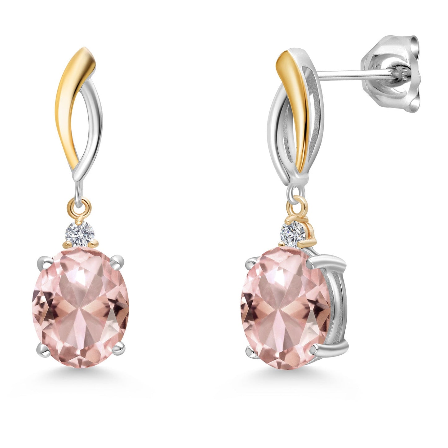 Dangle Earrings For Women In 925 Silver and 10K Yellow Gold with 10X8MM Oval Gemstone Birthstone and White Lab Grown Diamond