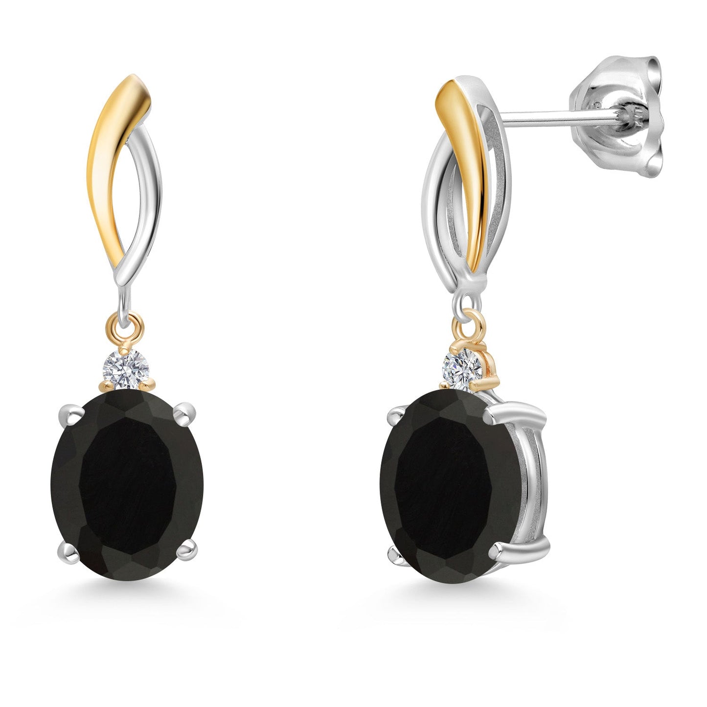 Dangle Earrings For Women In 925 Silver and 10K Yellow Gold with 10X8MM Oval Gemstone Birthstone and White Lab Grown Diamond