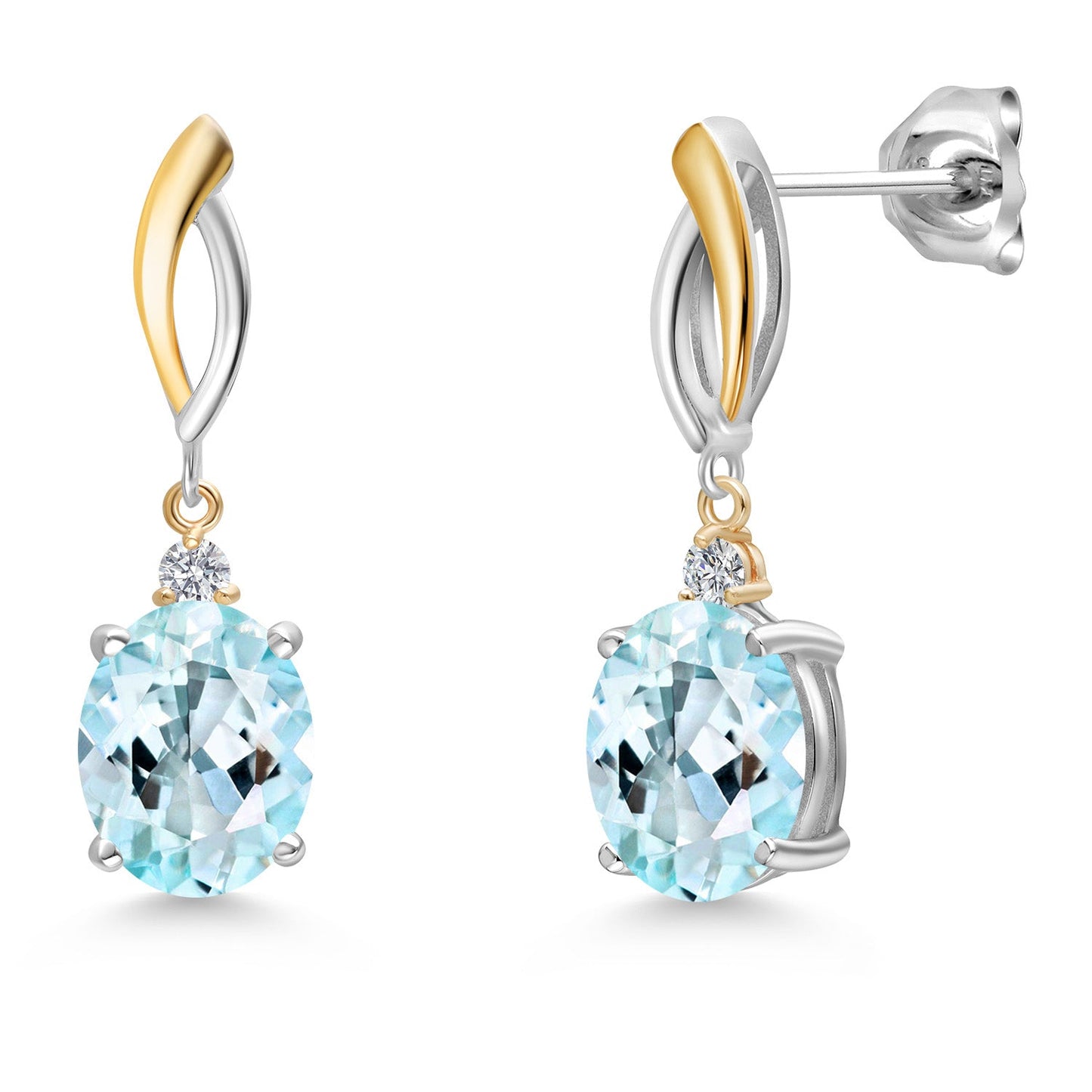 Dangle Earrings For Women In 925 Silver and 10K Yellow Gold with 10X8MM Oval Gemstone Birthstone and White Lab Grown Diamond