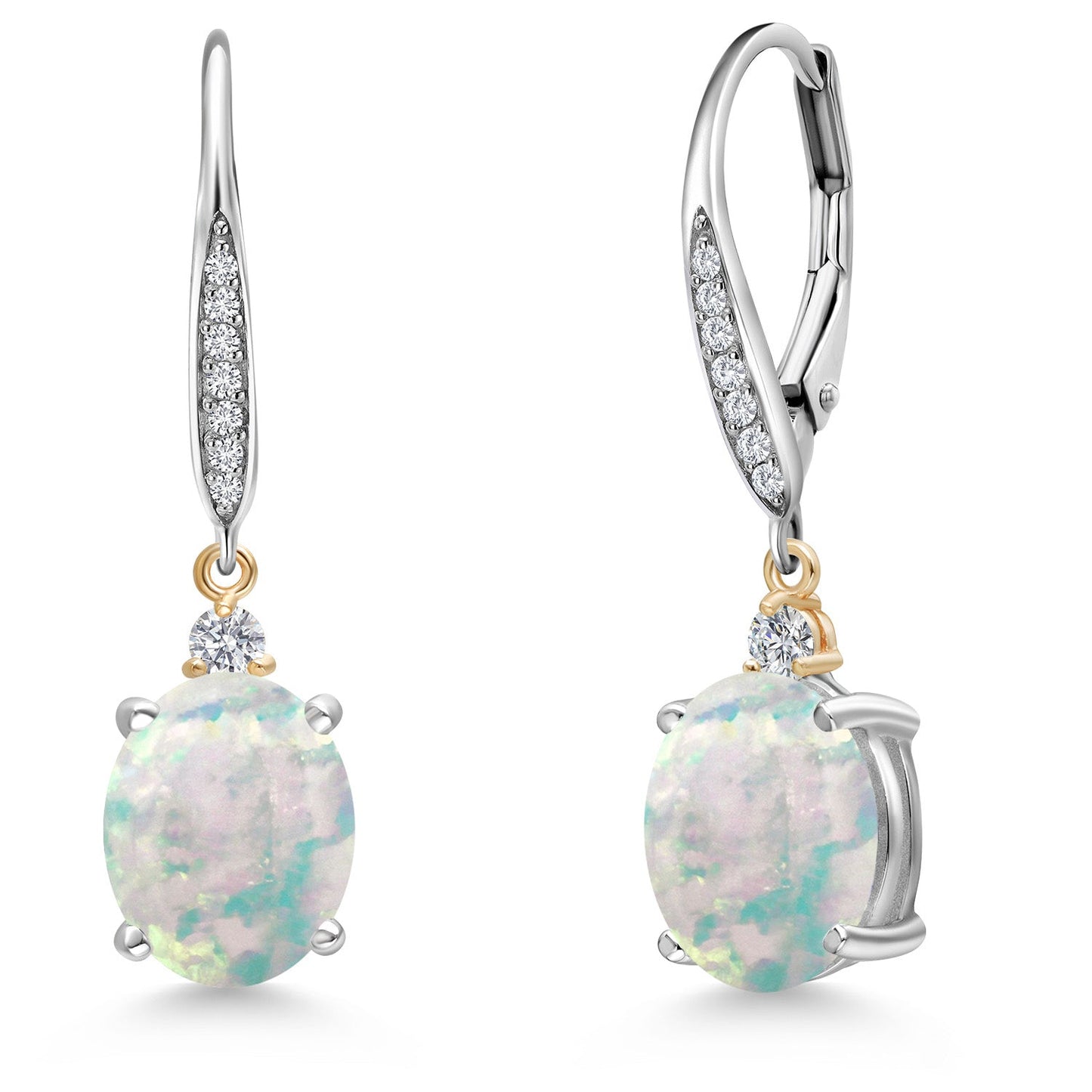 10X8MM Oval Gemstone Birthstone and Lab Grown Diamond Leverback Dangle Earrings For Women | 925 Silver and 10K Yellow Gold | Fine Jewelry Gifts for Her Mom Women Wife
