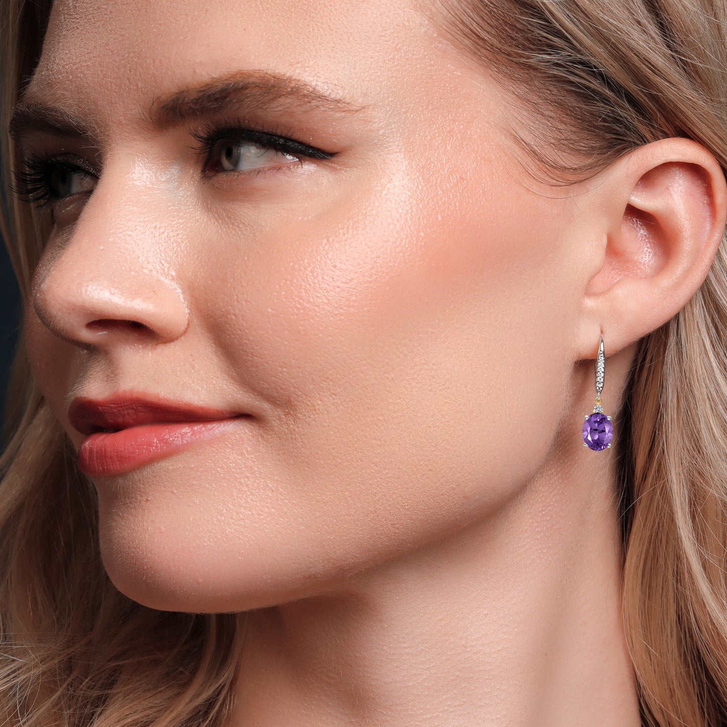 10X8MM Oval Gemstone Birthstone and Lab Grown Diamond Leverback Dangle Earrings For Women | 925 Silver and 10K Yellow Gold | Fine Jewelry Gifts for Her Mom Women Wife