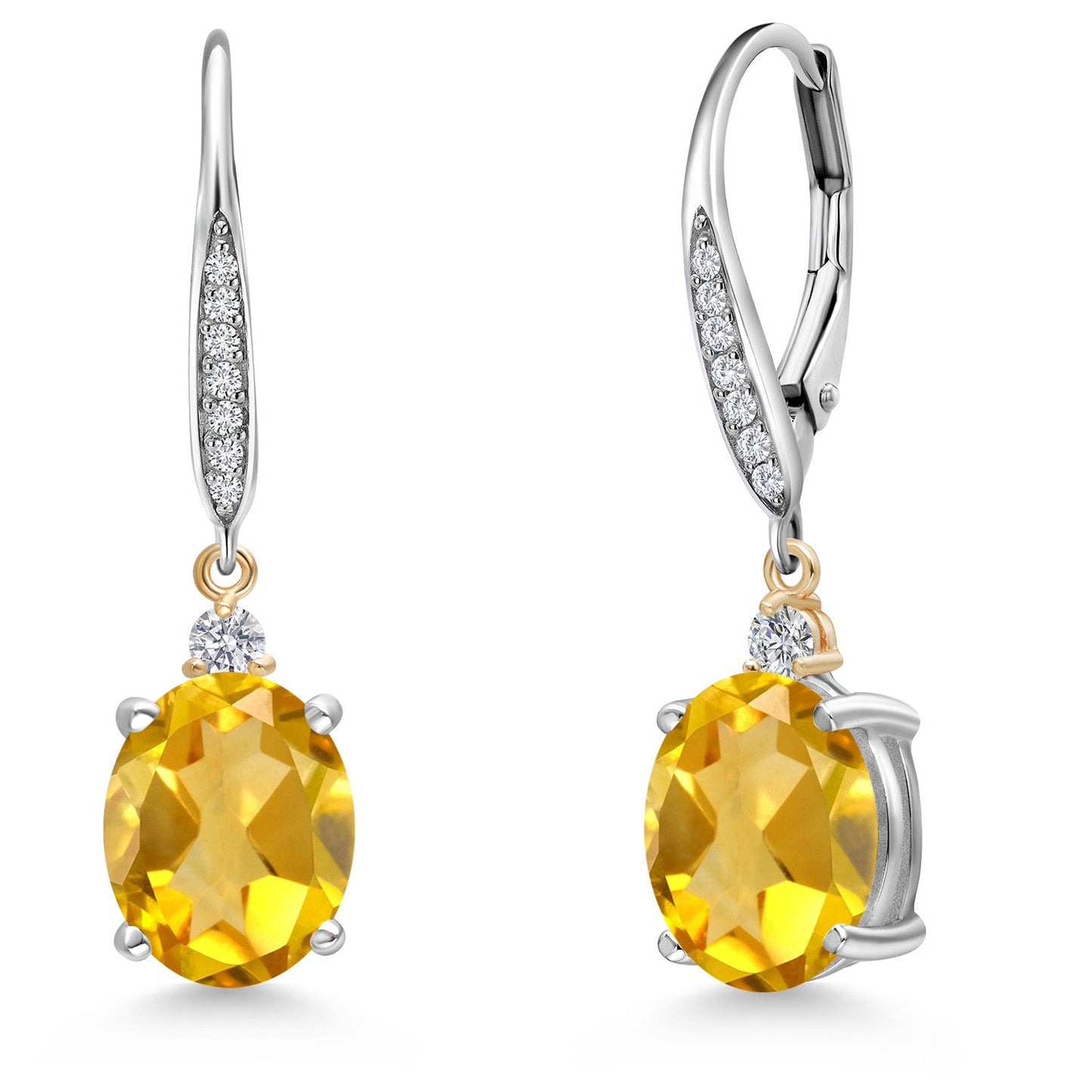 10X8MM Oval Gemstone Birthstone and Lab Grown Diamond Leverback Dangle Earrings For Women | 925 Silver and 10K Yellow Gold | Fine Jewelry Gifts for Her Mom Women Wife