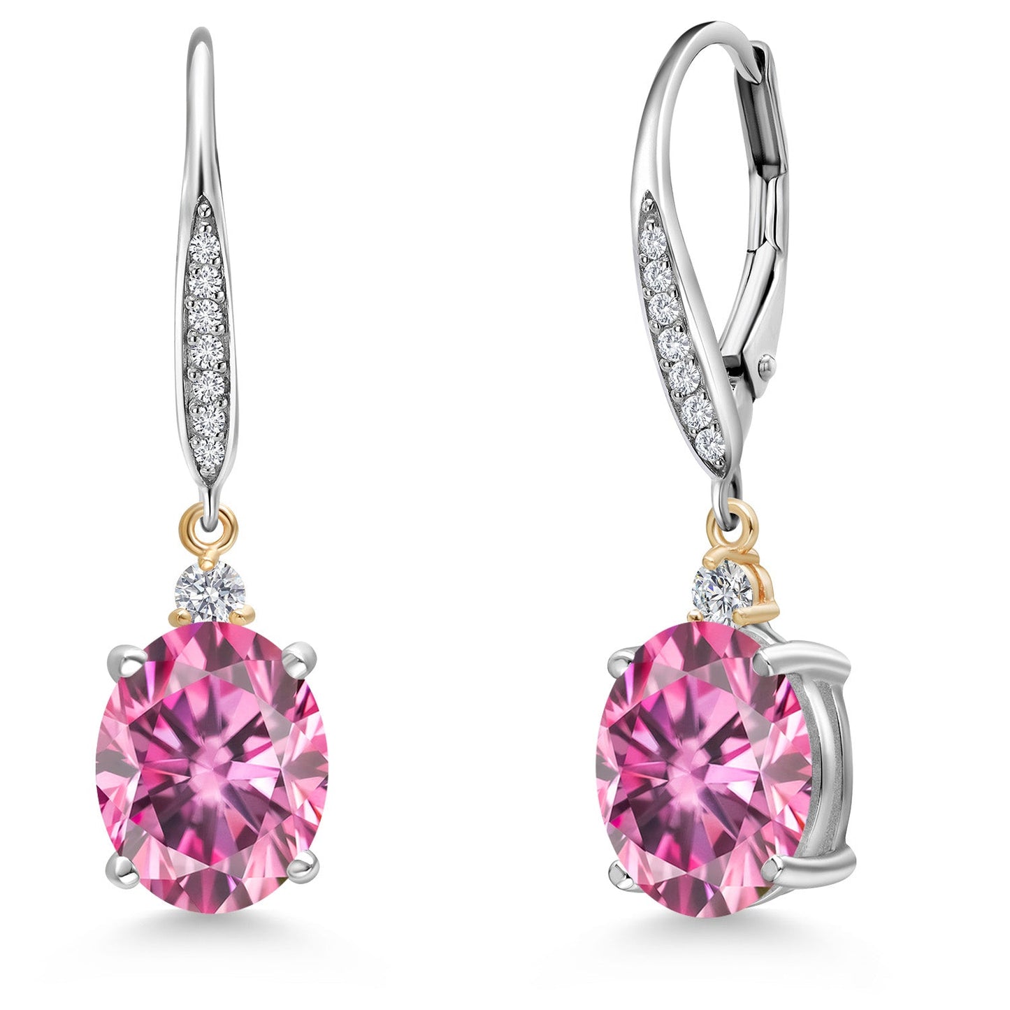 10X8MM Oval Gemstone Birthstone and Lab Grown Diamond Leverback Dangle Earrings For Women | 925 Silver and 10K Yellow Gold | Fine Jewelry Gifts for Her Mom Women Wife