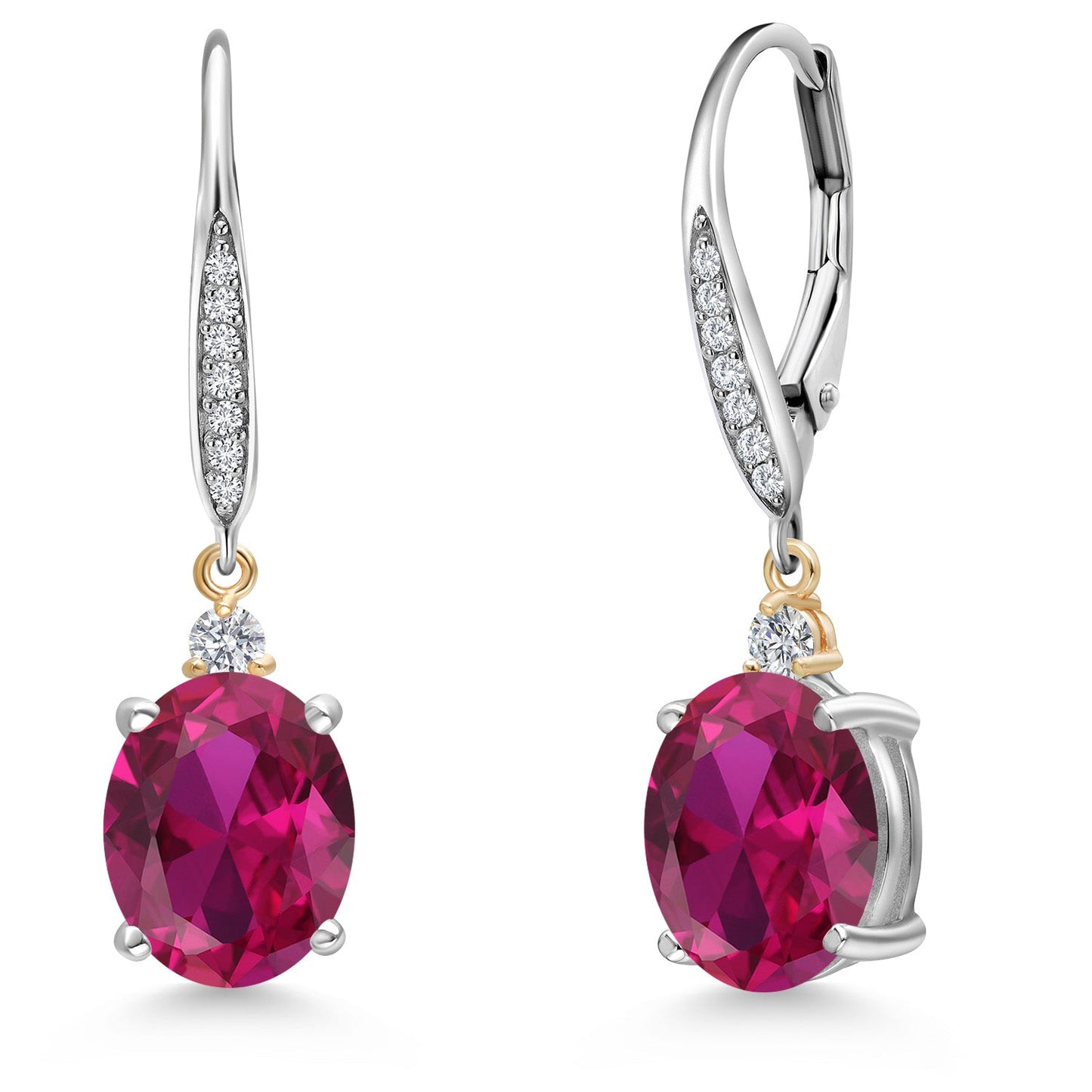 10X8MM Oval Gemstone Birthstone and Lab Grown Diamond Leverback Dangle Earrings For Women | 925 Silver and 10K Yellow Gold | Fine Jewelry Gifts for Her Mom Women Wife