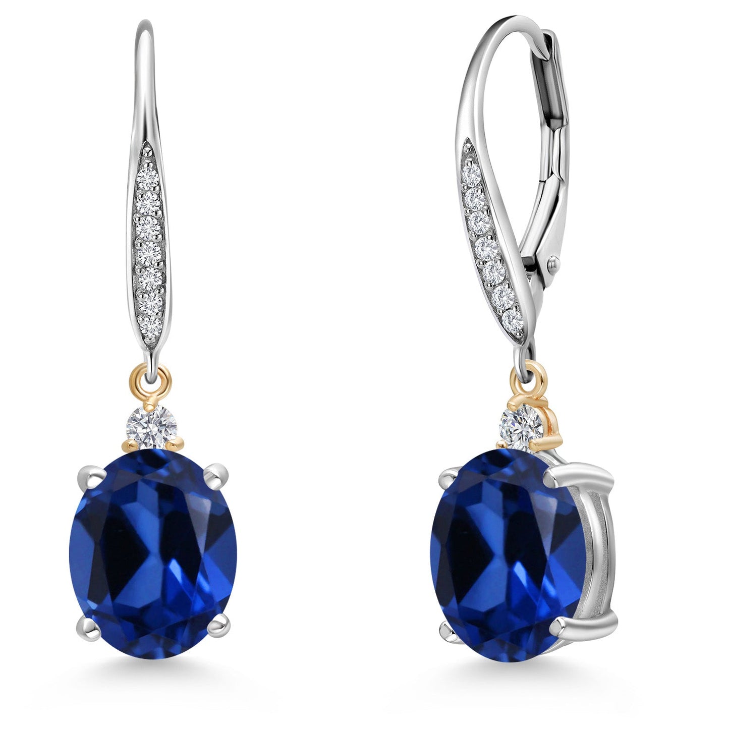 10X8MM Oval Gemstone Birthstone and Lab Grown Diamond Leverback Dangle Earrings For Women | 925 Silver and 10K Yellow Gold | Fine Jewelry Gifts for Her Mom Women Wife