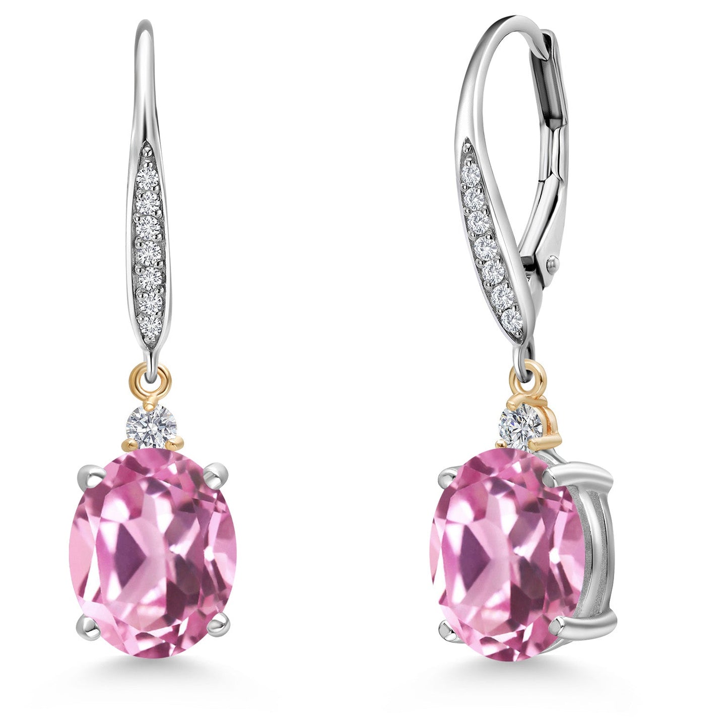 10X8MM Oval Gemstone Birthstone and Lab Grown Diamond Leverback Dangle Earrings For Women | 925 Silver and 10K Yellow Gold | Fine Jewelry Gifts for Her Mom Women Wife