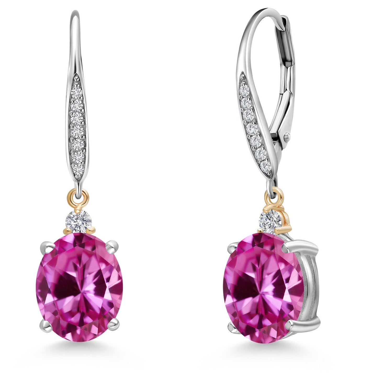 10X8MM Oval Gemstone Birthstone and Lab Grown Diamond Leverback Dangle Earrings For Women | 925 Silver and 10K Yellow Gold | Fine Jewelry Gifts for Her Mom Women Wife