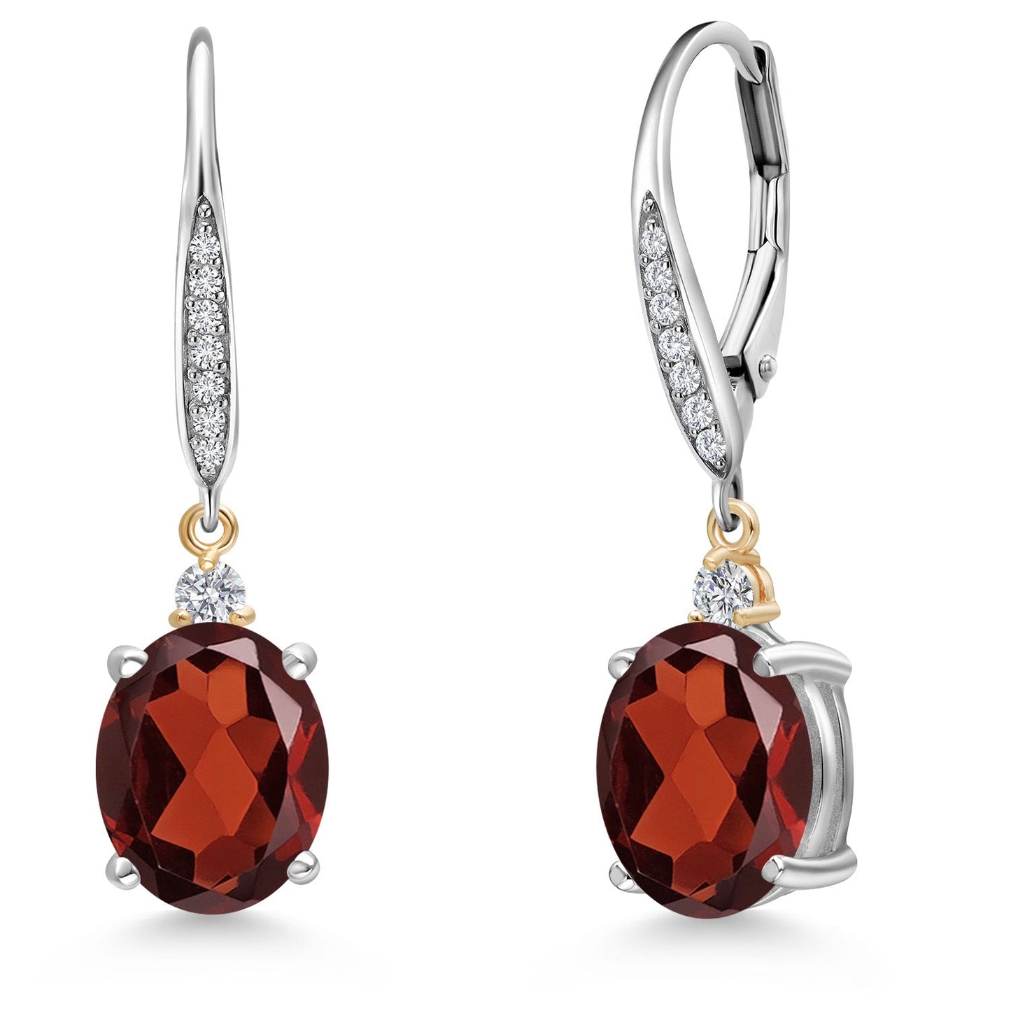 10X8MM Oval Gemstone Birthstone and Lab Grown Diamond Leverback Dangle Earrings For Women | 925 Silver and 10K Yellow Gold | Fine Jewelry Gifts for Her Mom Women Wife