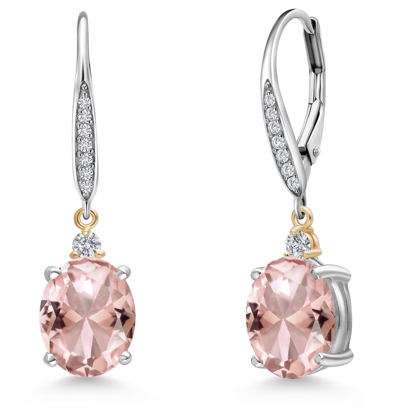 10X8MM Oval Gemstone Birthstone and Lab Grown Diamond Leverback Dangle Earrings For Women | 925 Silver and 10K Yellow Gold | Fine Jewelry Gifts for Her Mom Women Wife