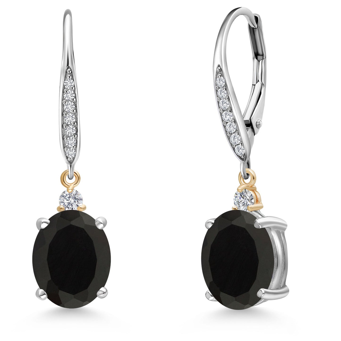 10X8MM Oval Gemstone Birthstone and Lab Grown Diamond Leverback Dangle Earrings For Women | 925 Silver and 10K Yellow Gold | Fine Jewelry Gifts for Her Mom Women Wife