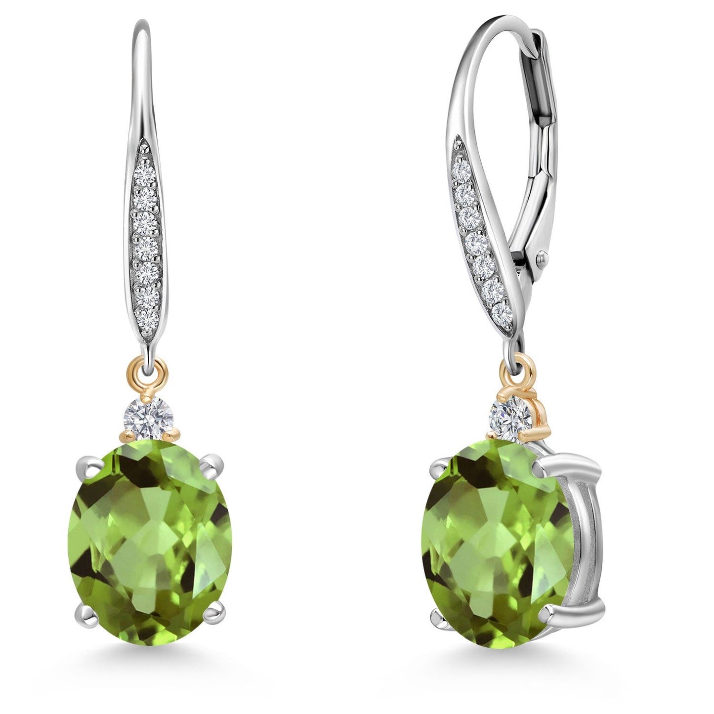 10X8MM Oval Gemstone Birthstone and Lab Grown Diamond Leverback Dangle Earrings For Women | 925 Silver and 10K Yellow Gold | Fine Jewelry Gifts for Her Mom Women Wife