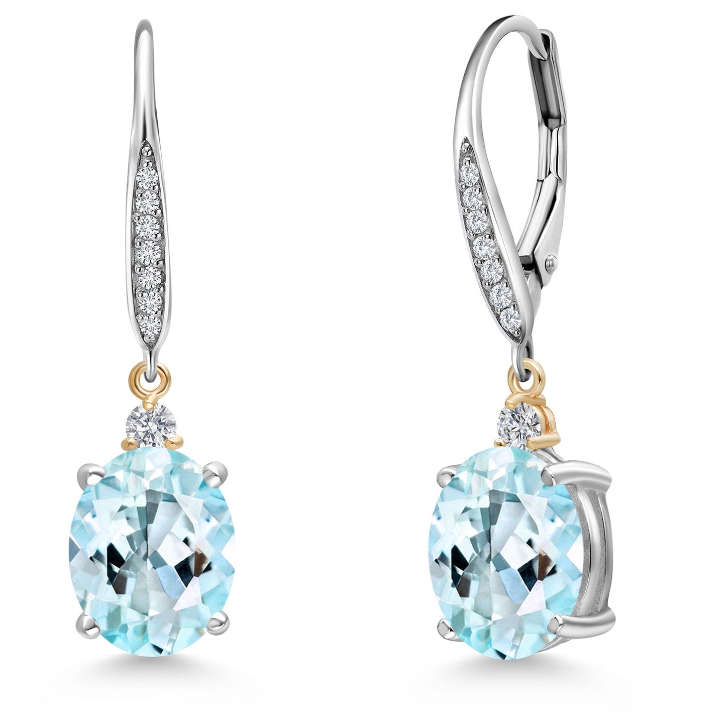 10X8MM Oval Gemstone Birthstone and Lab Grown Diamond Leverback Dangle Earrings For Women | 925 Silver and 10K Yellow Gold | Fine Jewelry Gifts for Her Mom Women Wife