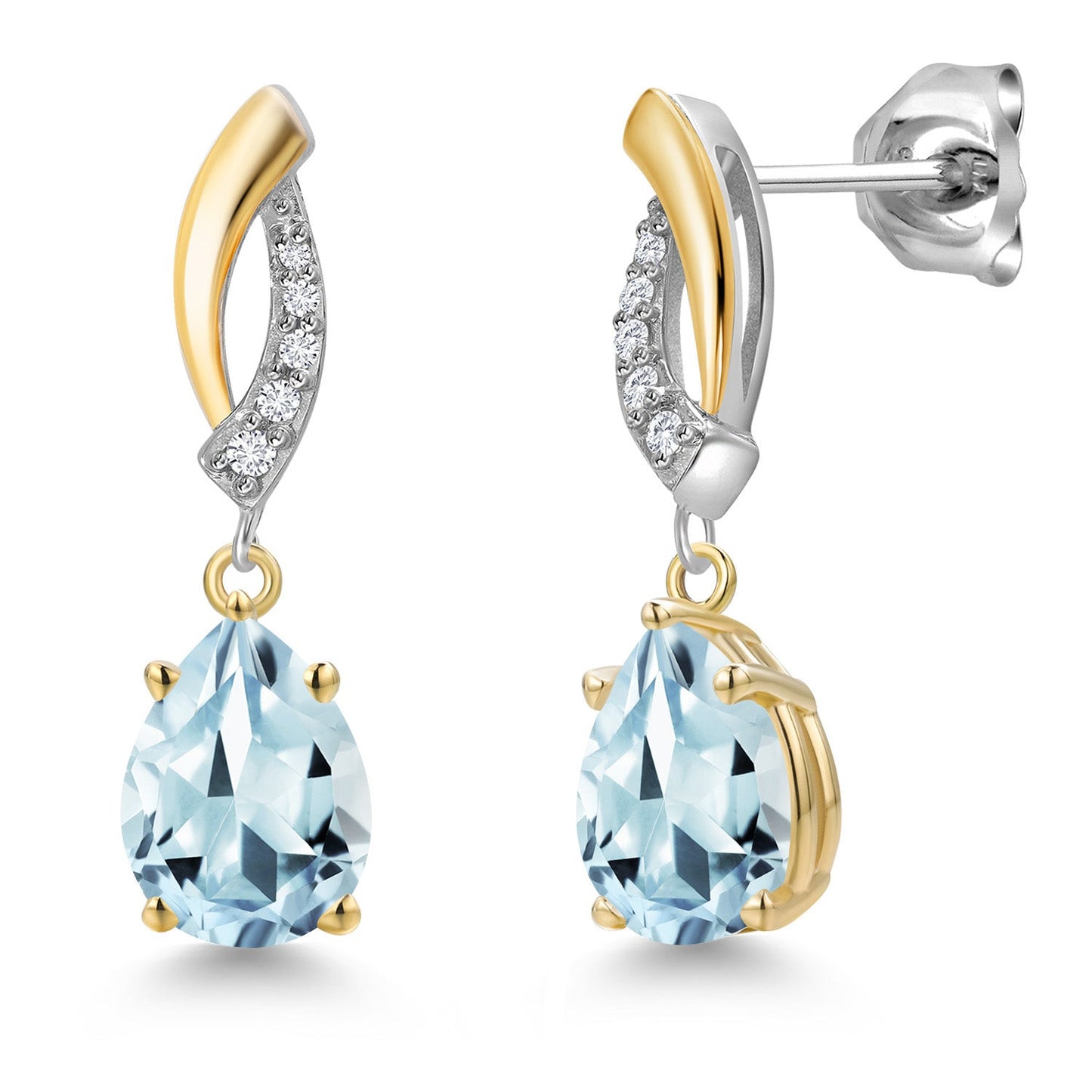 925 Silver and 10K Yellow Gold 8X6MM Pear Shape Gemstone Birthstone and White Lab Grown Diamond Teardrop Dangle Earrings for Women