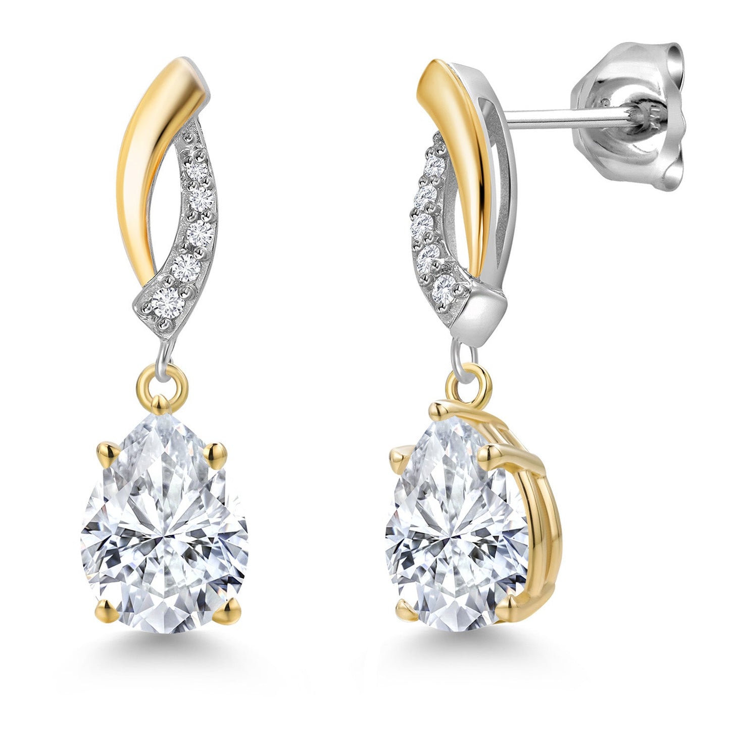 925 Silver and 10K Yellow Gold 8X6MM Pear Shape Gemstone Birthstone and White Lab Grown Diamond Teardrop Dangle Earrings for Women