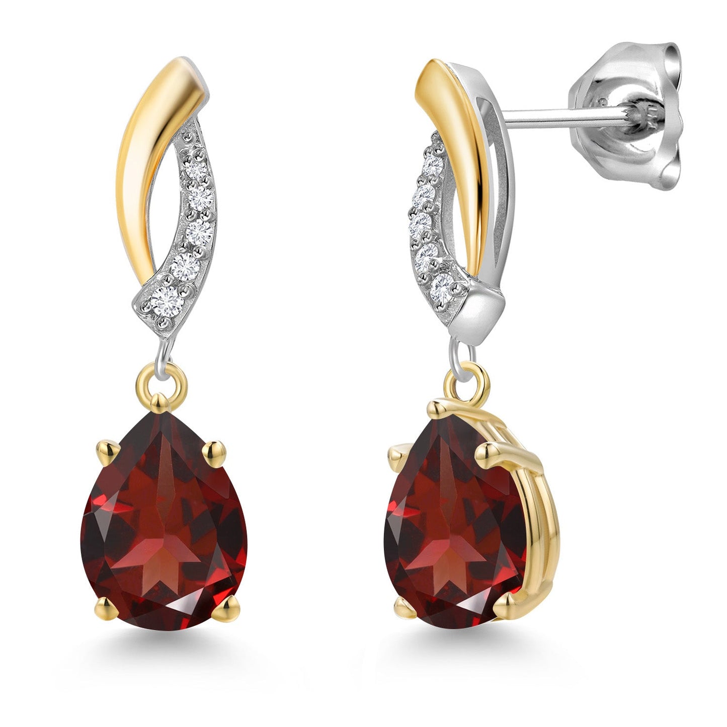 925 Silver and 10K Yellow Gold 8X6MM Pear Shape Gemstone Birthstone and White Lab Grown Diamond Teardrop Dangle Earrings for Women