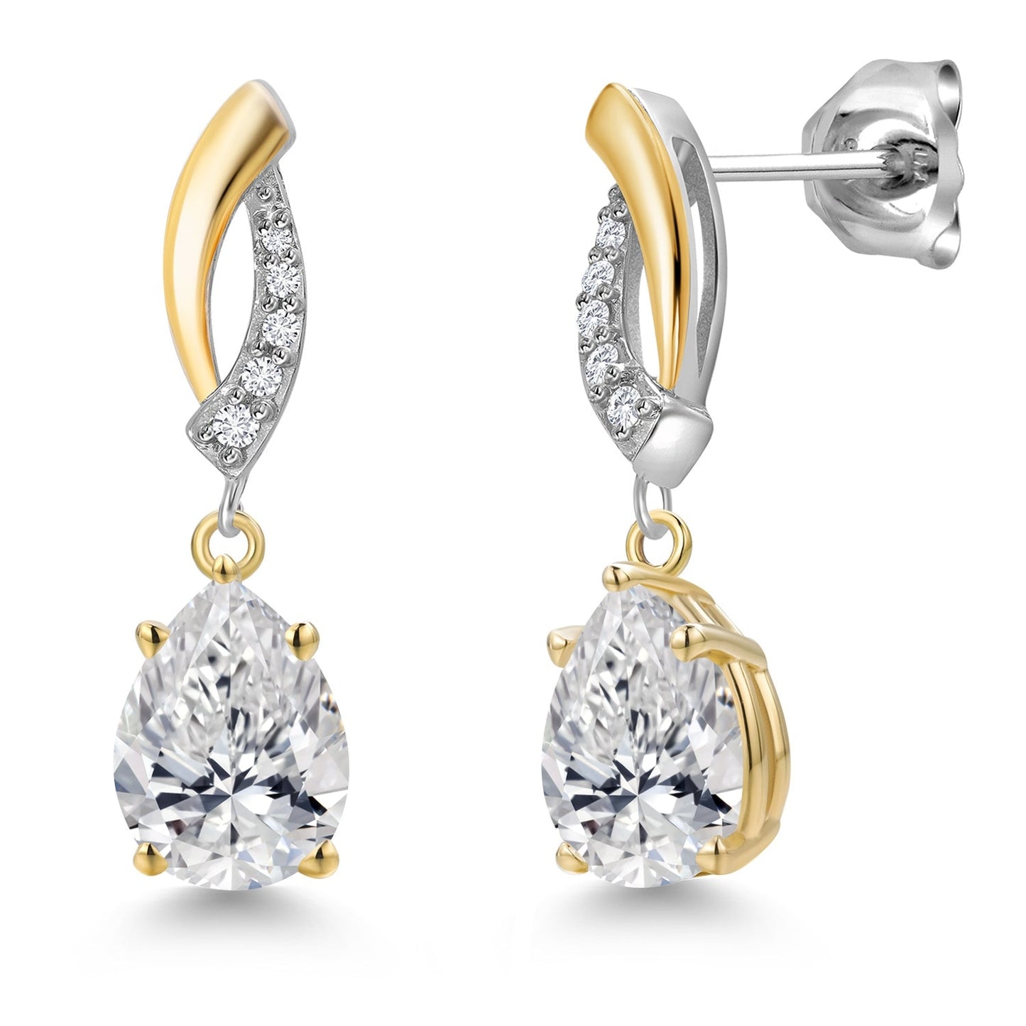 2.10 Cttw IGI Certified Lab Grown Diamond Dangle Earrings for Women in 925 Silver and 10K Yellow Gold | 2 Ct Pear Shape | E-F Color | VS1-VS2 Clarity