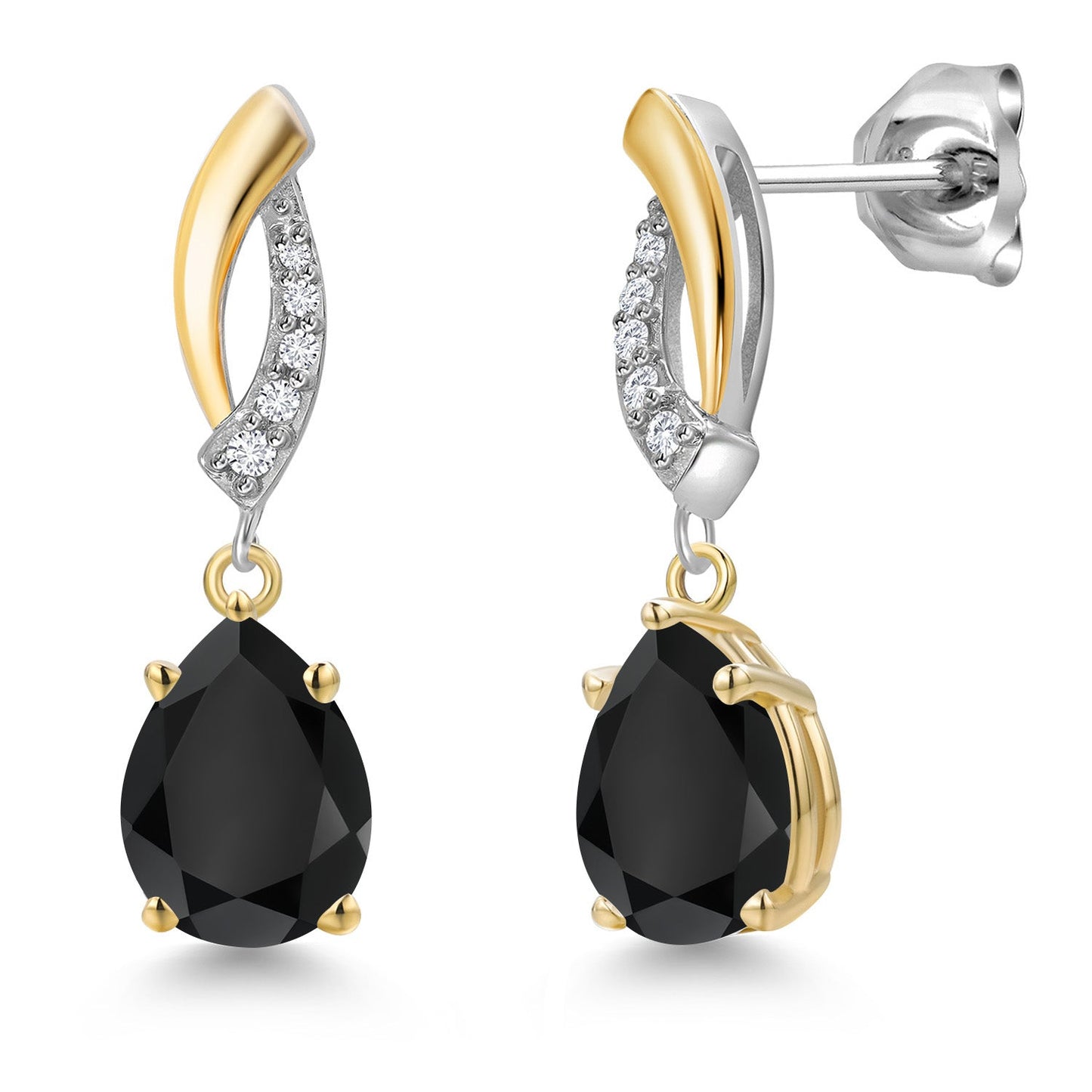 925 Silver and 10K Yellow Gold 8X6MM Pear Shape Gemstone Birthstone and White Lab Grown Diamond Teardrop Dangle Earrings for Women