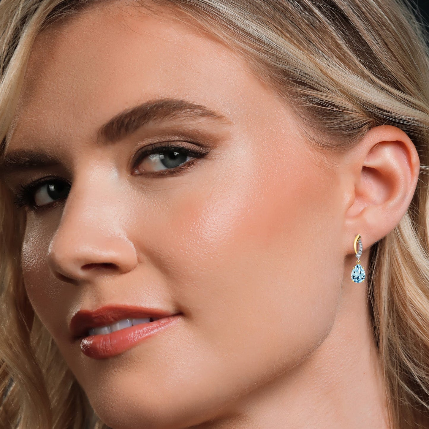 925 Silver and 10K Yellow Gold 8X6MM Pear Shape Gemstone Birthstone and White Lab Grown Diamond Teardrop Dangle Earrings for Women