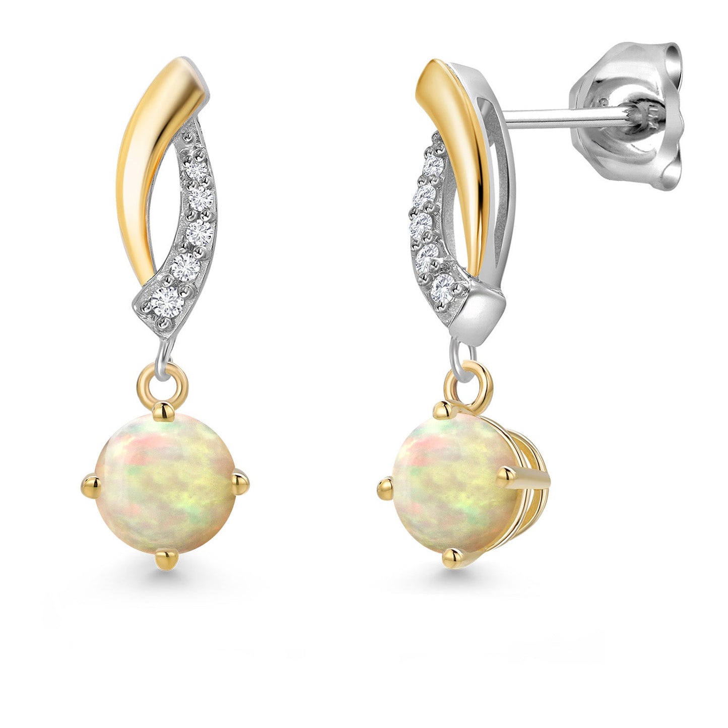 925 Silver and 10K Yellow Gold 5MM Round Gemstone Birthstone and White Lab Grown Diamond Drop Dangle Earrings for Women