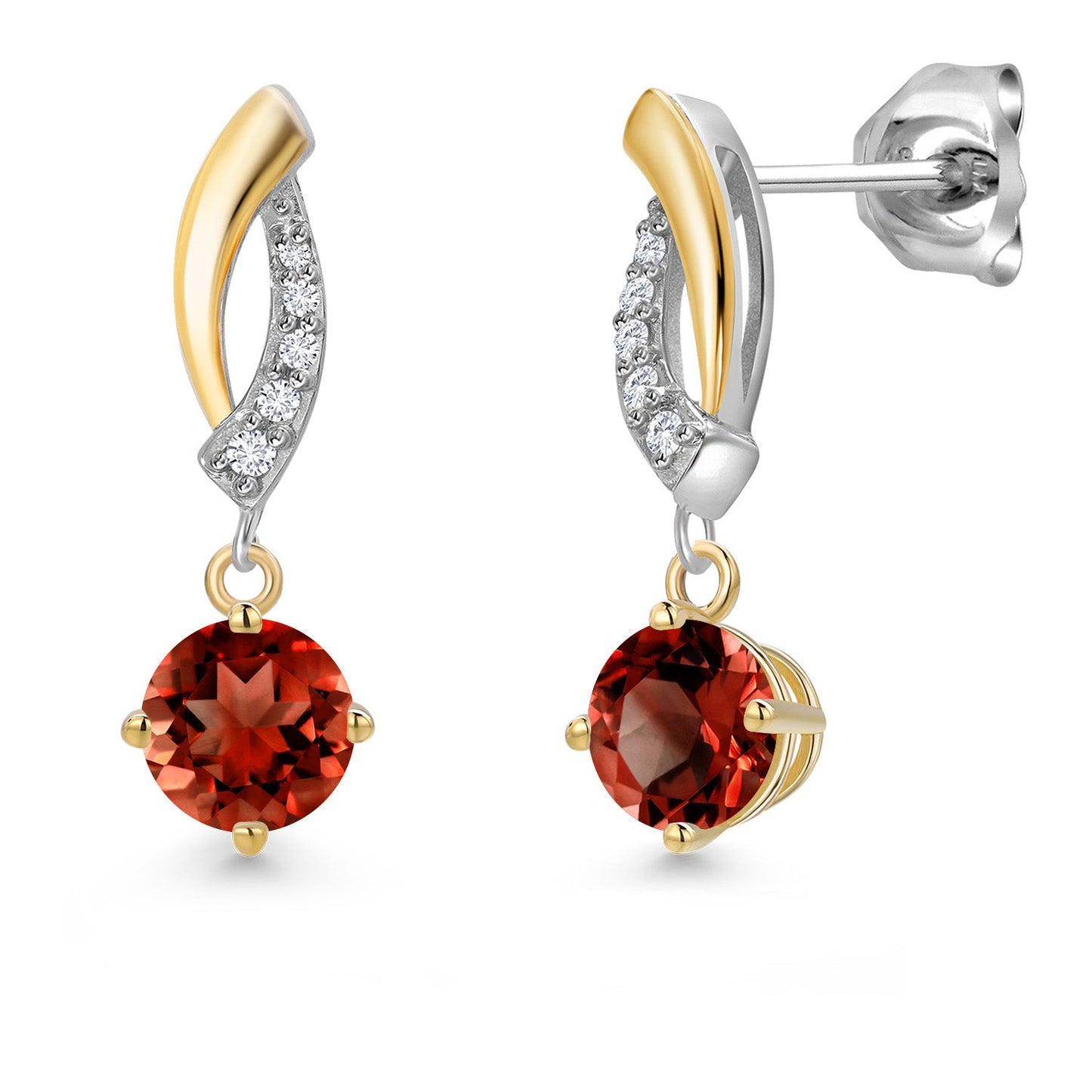 925 Silver and 10K Yellow Gold 5MM Round Gemstone Birthstone and White Lab Grown Diamond Drop Dangle Earrings for Women