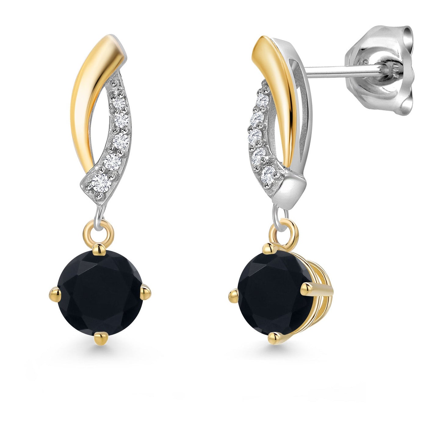 925 Silver and 10K Yellow Gold 5MM Round Gemstone Birthstone and White Lab Grown Diamond Drop Dangle Earrings for Women