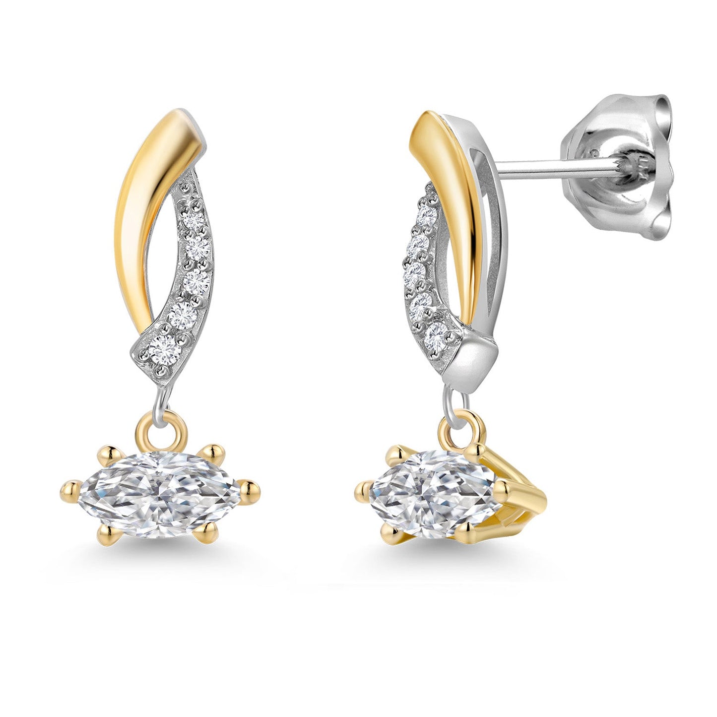 925 Silver and 10K Yellow Gold 6X3MM Marquise Gemstone Birthstone and White Lab Grown Diamond Drop Dangle Earrings for Women