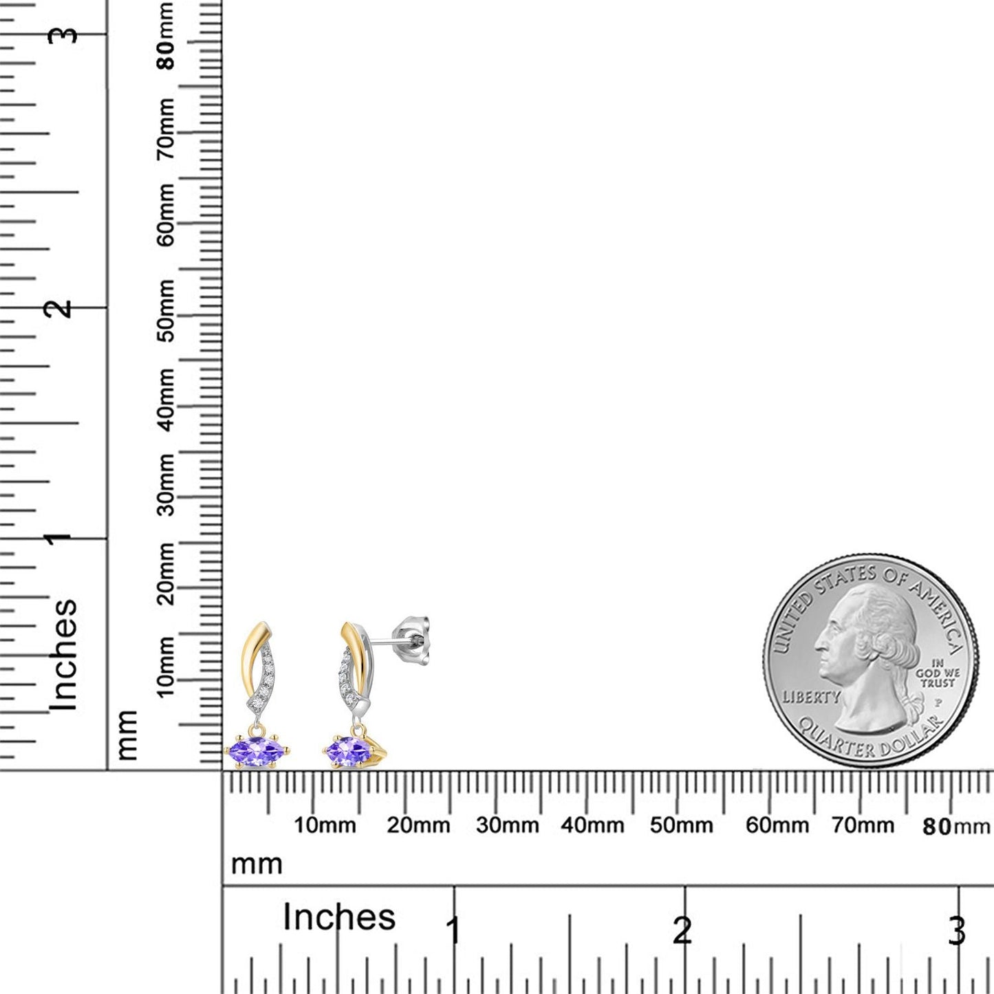 925 Silver and 10K Yellow Gold 6X3MM Marquise Gemstone Birthstone and White Lab Grown Diamond Drop Dangle Earrings for Women