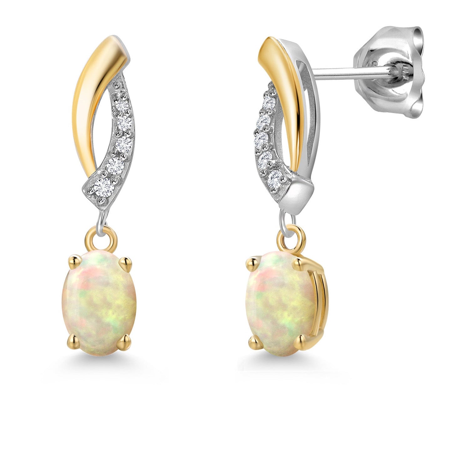 925 Silver and 10K Yellow Gold 6X4MM Oval Gemstone Birthstone and White Lab Grown Diamond Drop Dangle Earrings for Women