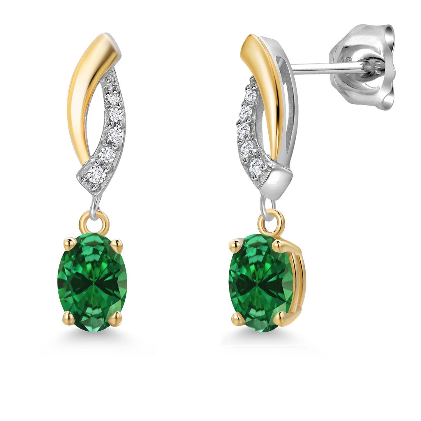 925 Silver and 10K Yellow Gold 6X4MM Oval Gemstone Birthstone and White Lab Grown Diamond Drop Dangle Earrings for Women