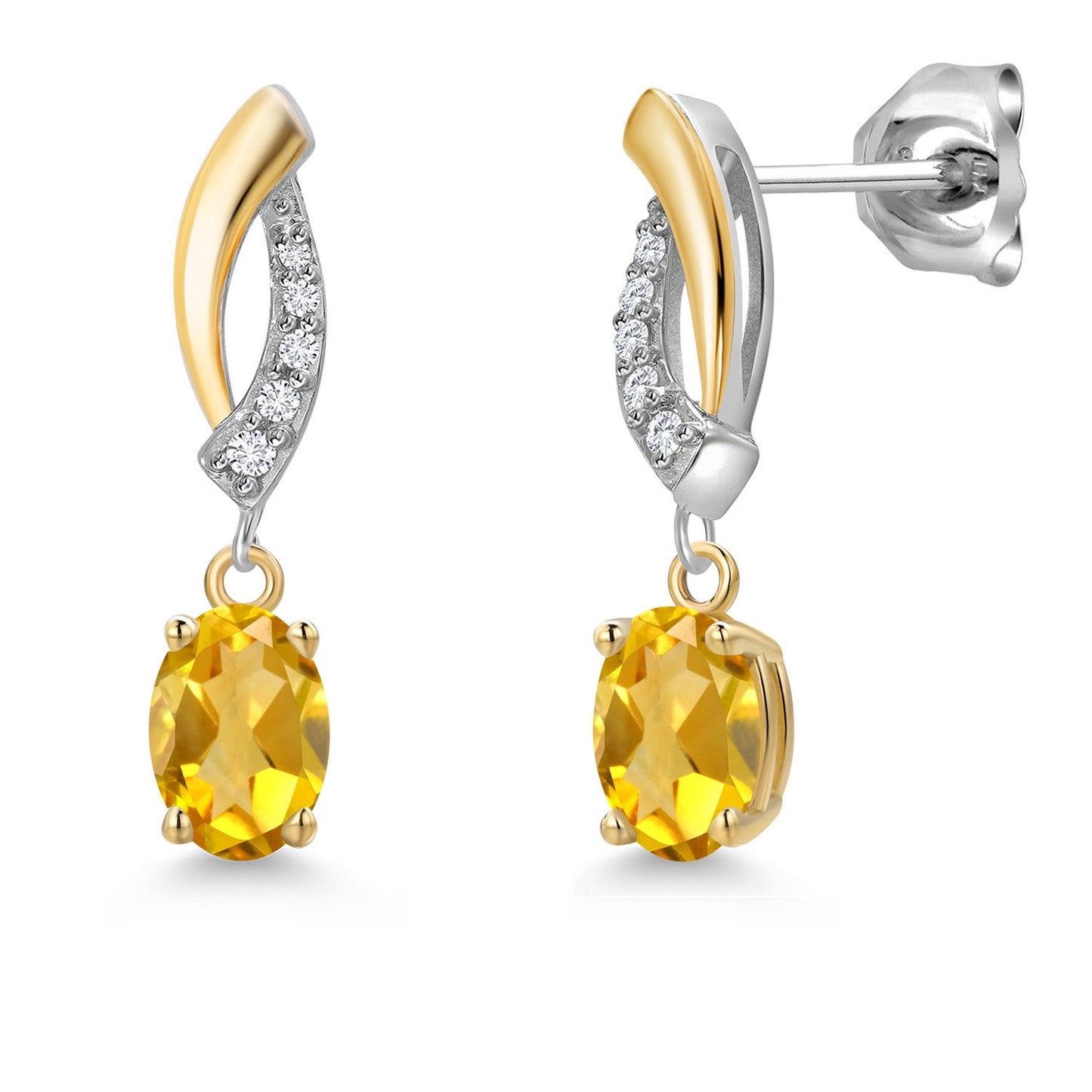 925 Silver and 10K Yellow Gold 6X4MM Oval Gemstone Birthstone and White Lab Grown Diamond Drop Dangle Earrings for Women