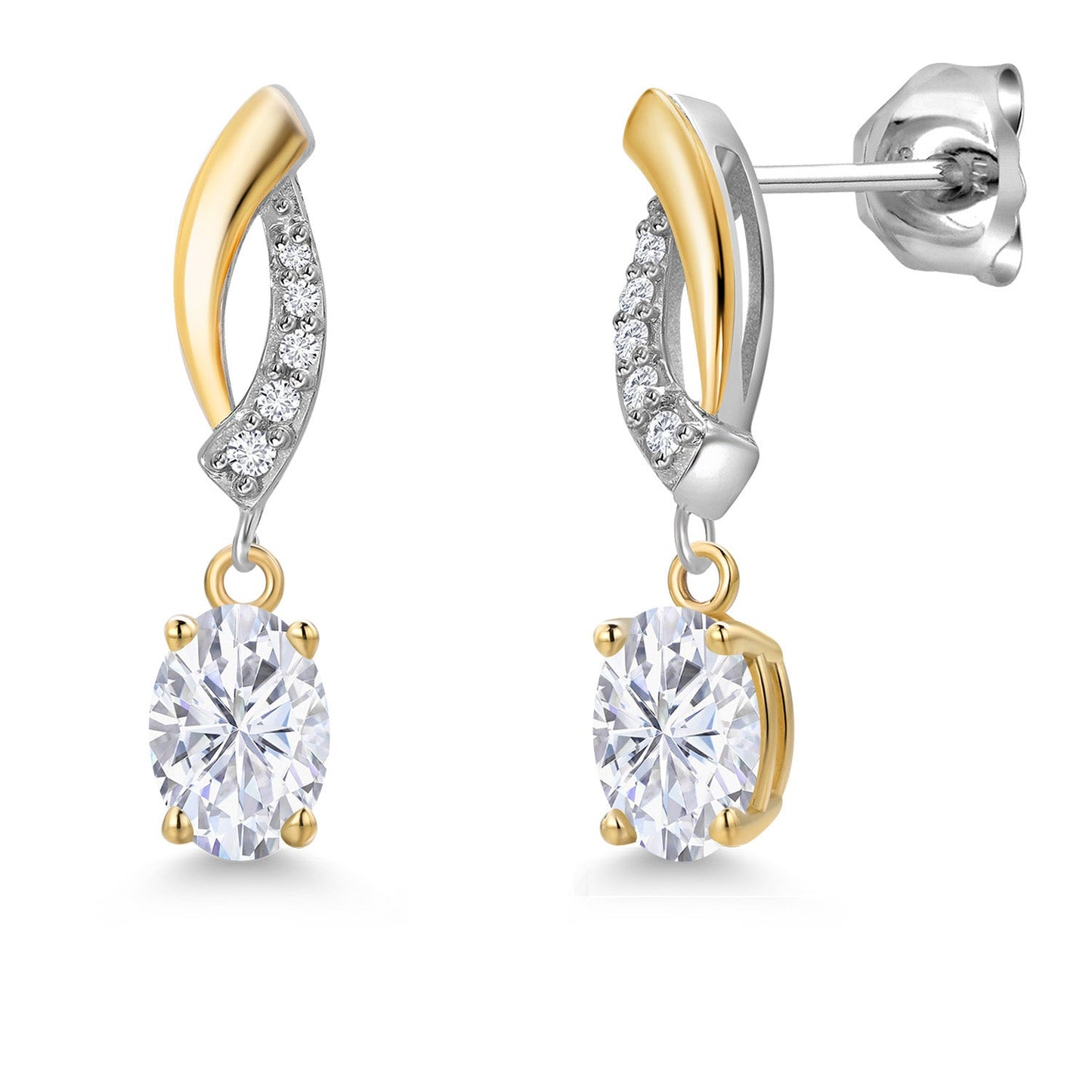 925 Silver and 10K Yellow Gold 6X4MM Oval Gemstone Birthstone and White Lab Grown Diamond Drop Dangle Earrings for Women