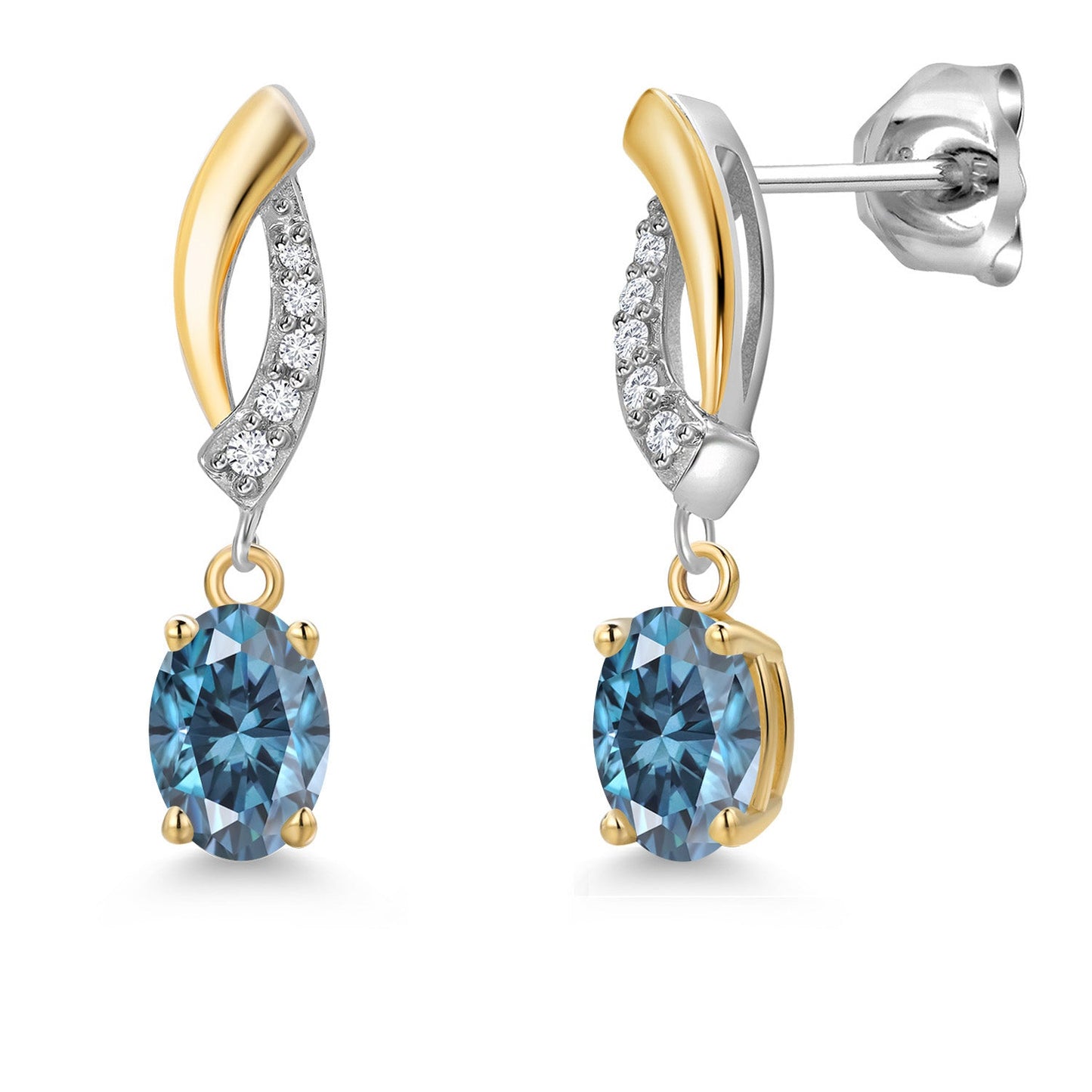 925 Silver and 10K Yellow Gold 6X4MM Oval Gemstone Birthstone and White Lab Grown Diamond Drop Dangle Earrings for Women