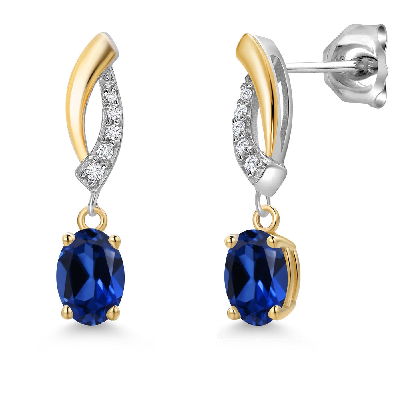 925 Silver and 10K Yellow Gold 6X4MM Oval Gemstone Birthstone and White Lab Grown Diamond Drop Dangle Earrings for Women