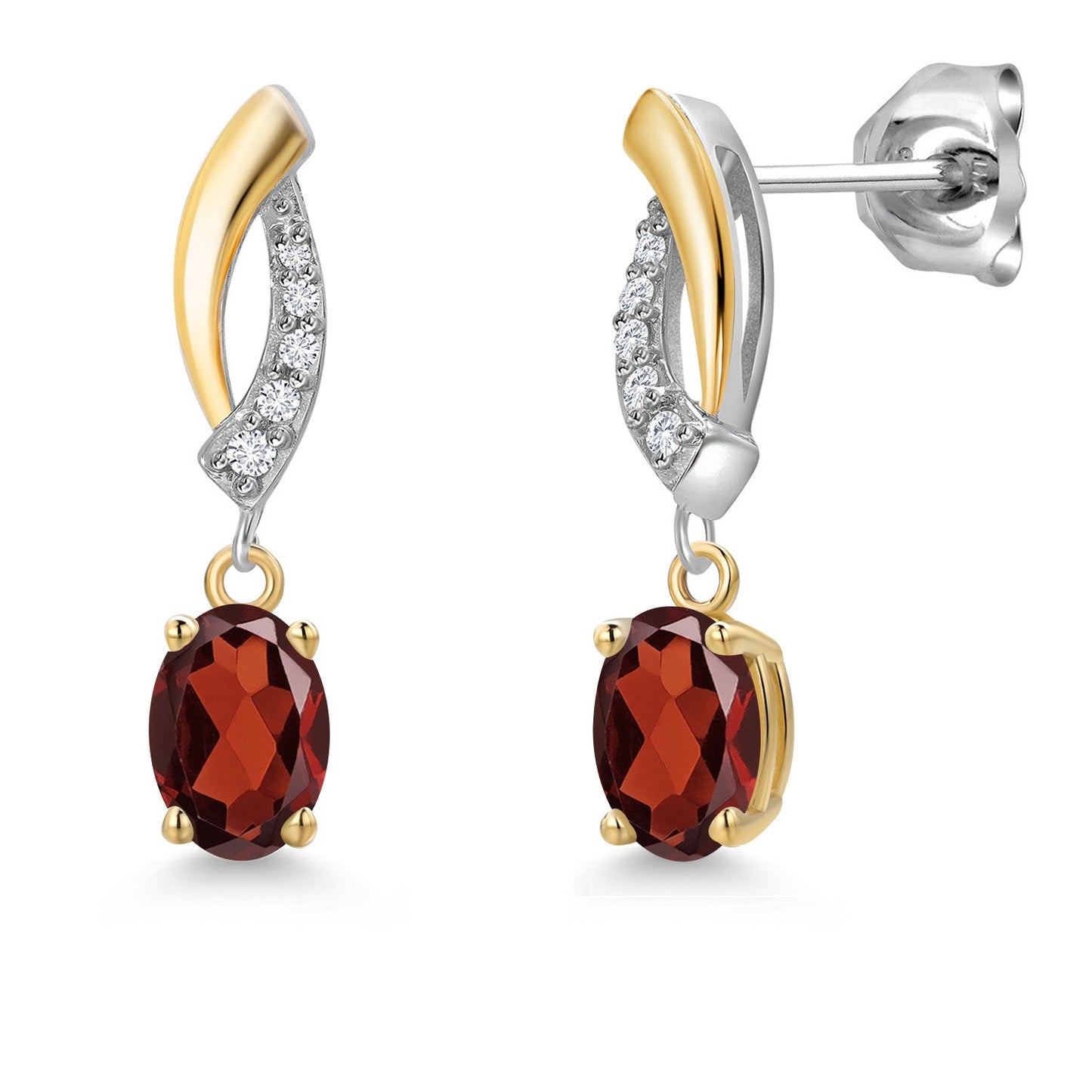 925 Silver and 10K Yellow Gold 6X4MM Oval Gemstone Birthstone and White Lab Grown Diamond Drop Dangle Earrings for Women