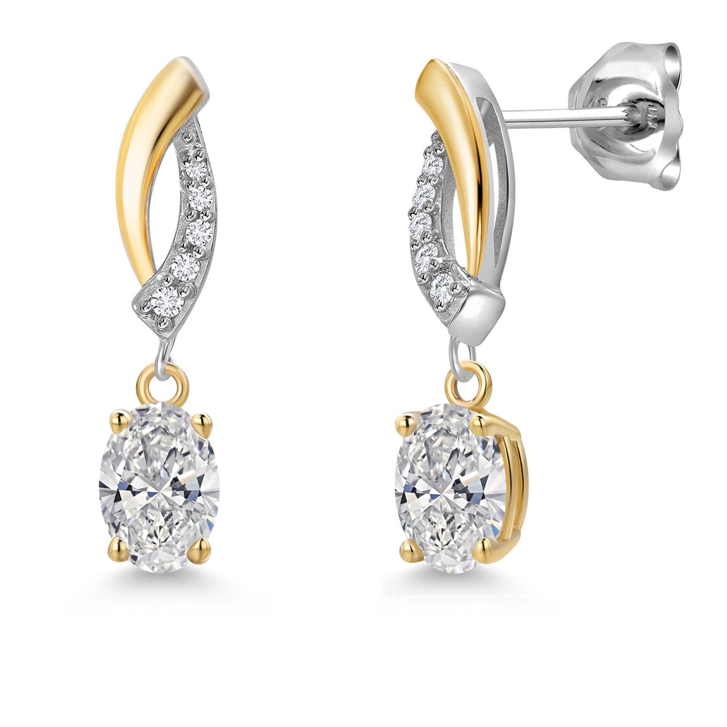 925 Silver and 10K Yellow Gold 6X4MM Oval Gemstone Birthstone and White Lab Grown Diamond Drop Dangle Earrings for Women